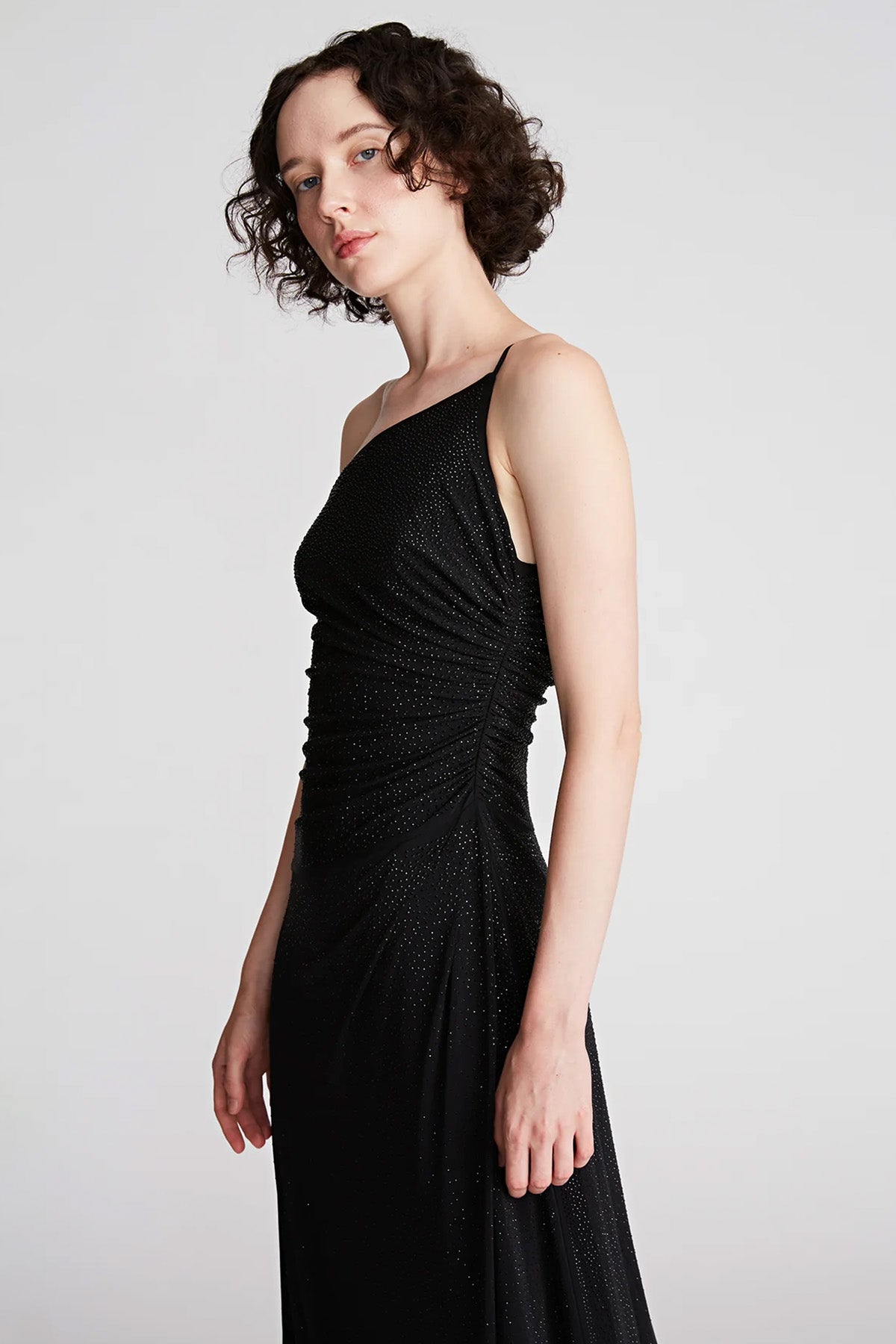 Halston Taş Aksesuarlı Tek Omuz Maxi Abiye Elbise-Libas Trendy Fashion Store