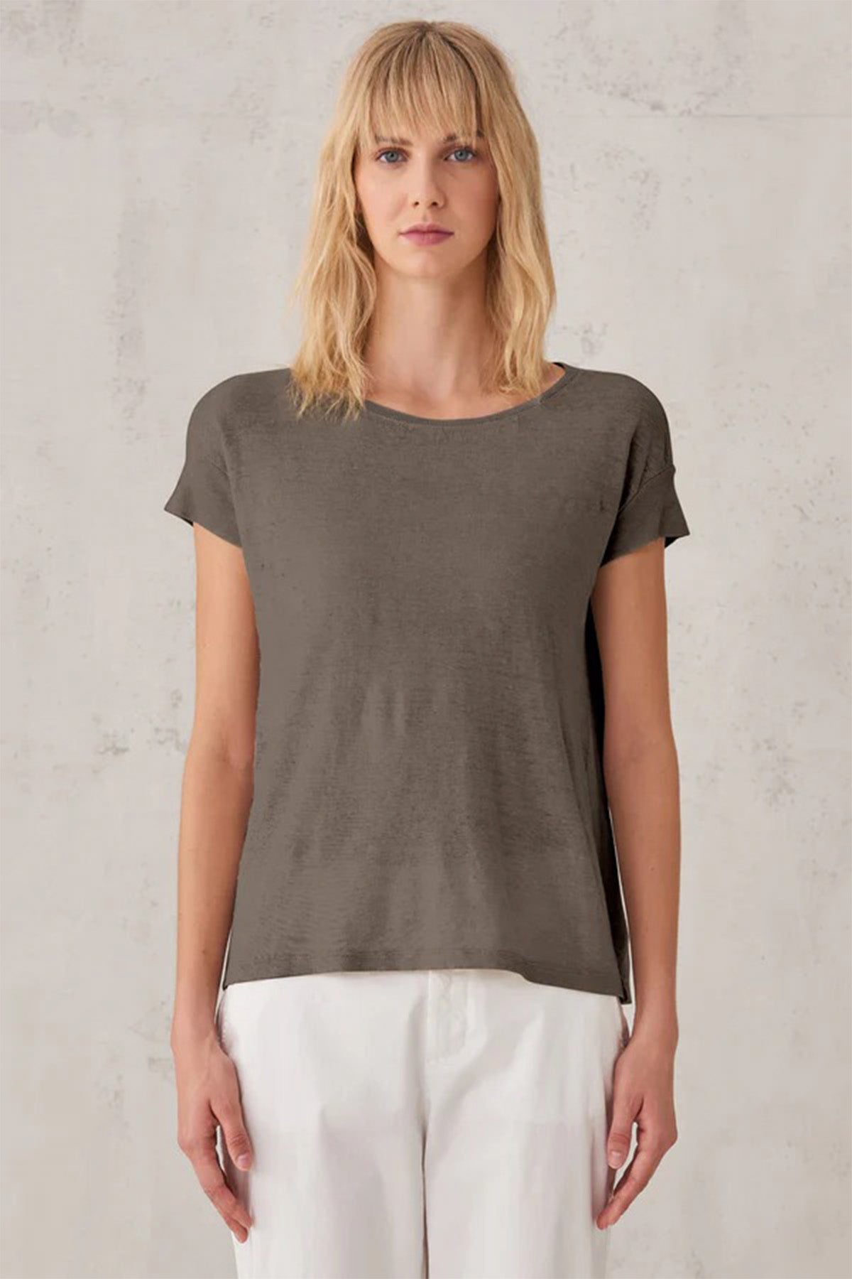 Transit Yuvarlak Yaka Keten T-shirt-Libas Trendy Fashion Store