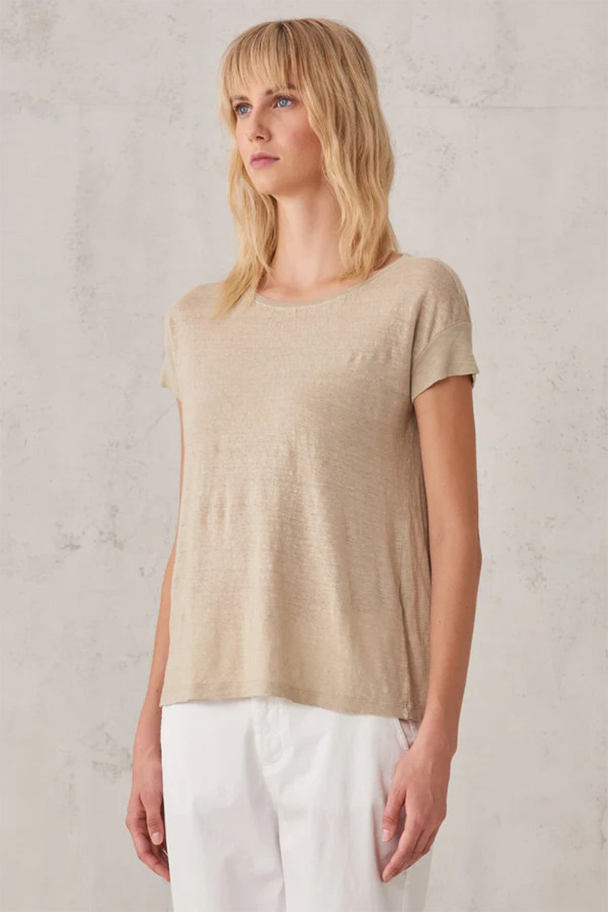 Transit Yuvarlak Yaka Keten T-shirt-Libas Trendy Fashion Store