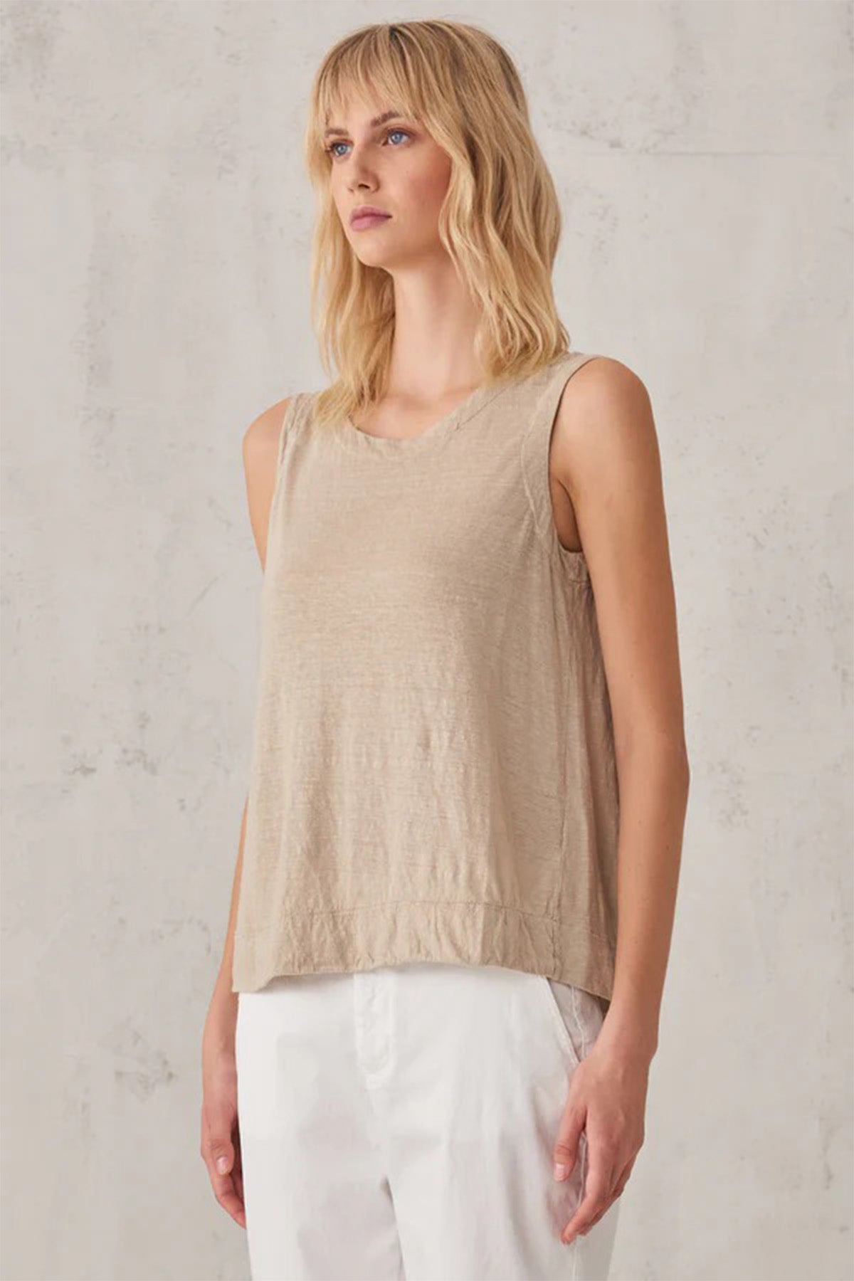 Transit Yuvarlak Yaka Kolsuz Keten Bluz-Libas Trendy Fashion Store