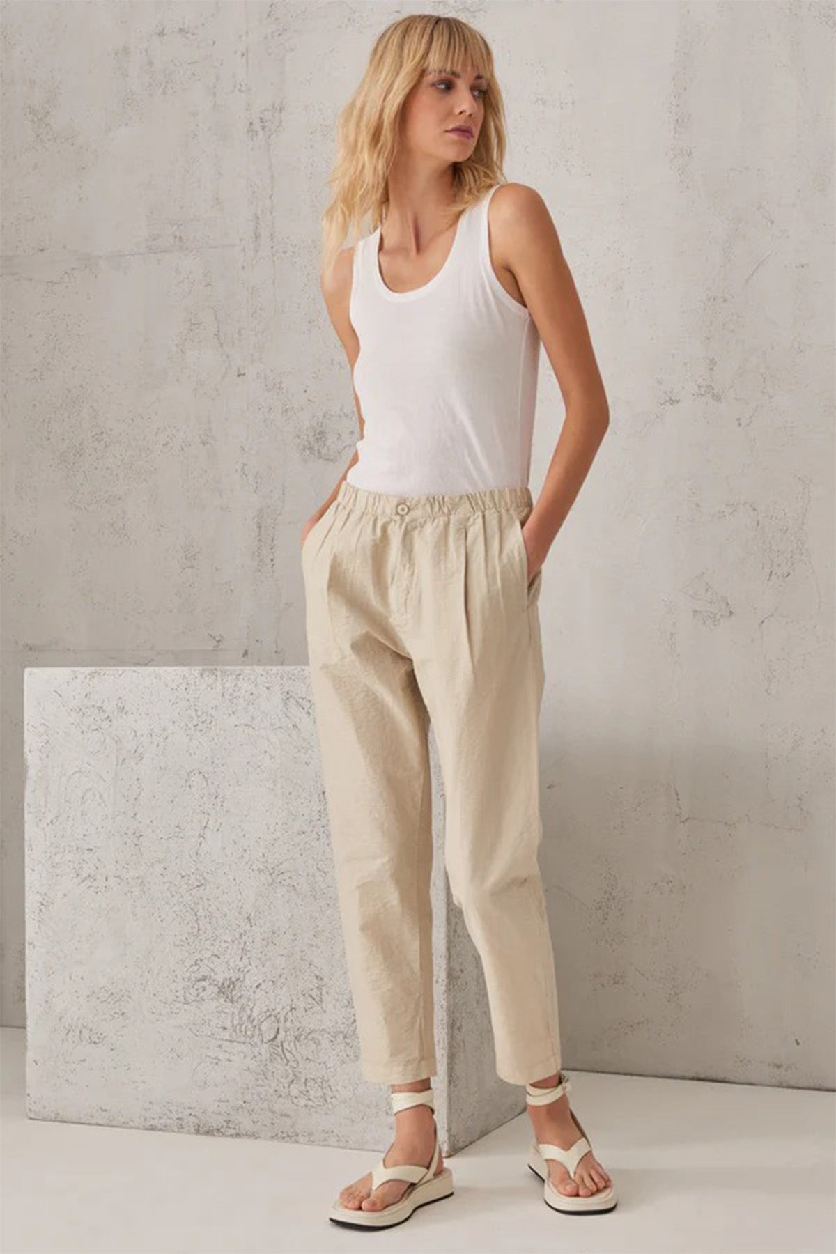 Transit Beli Lastikli Pileli Pantolon