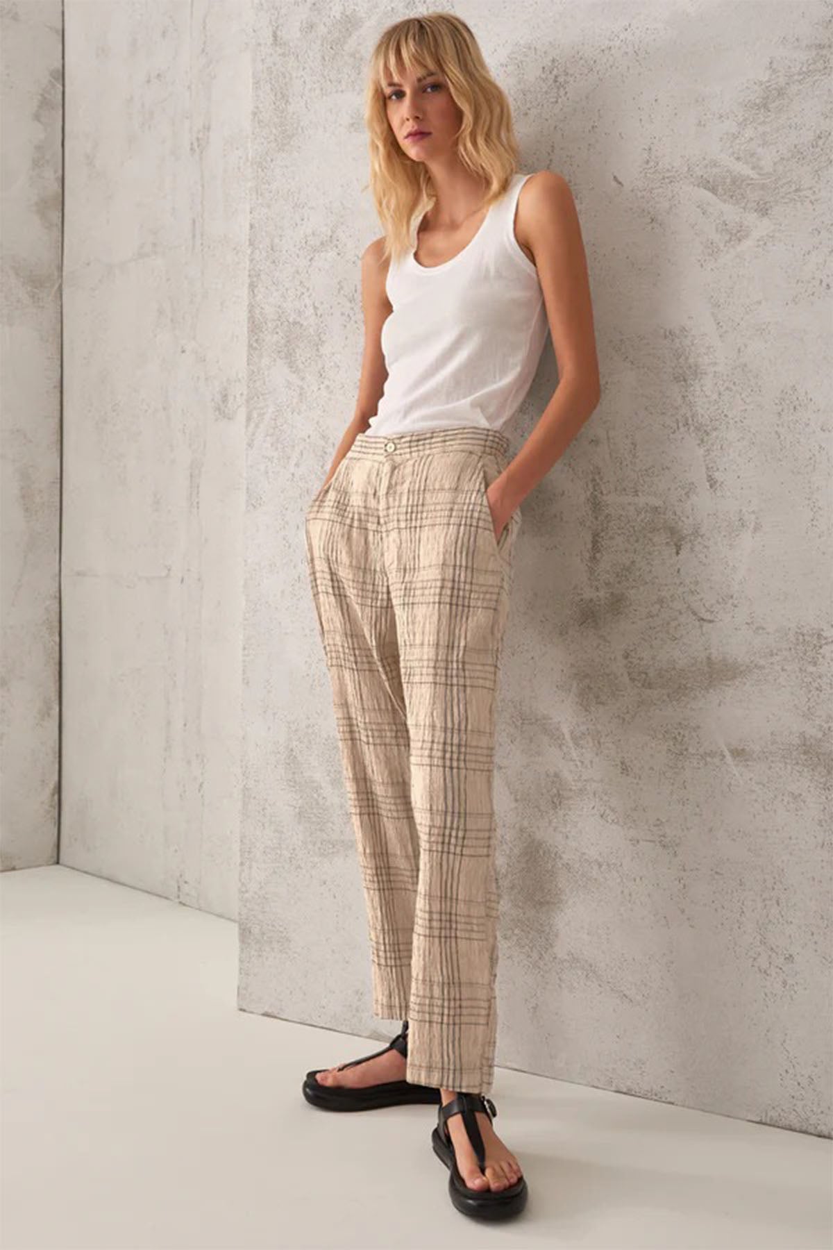 Transit Ekoseli Keten Pantolon-Libas Trendy Fashion Store