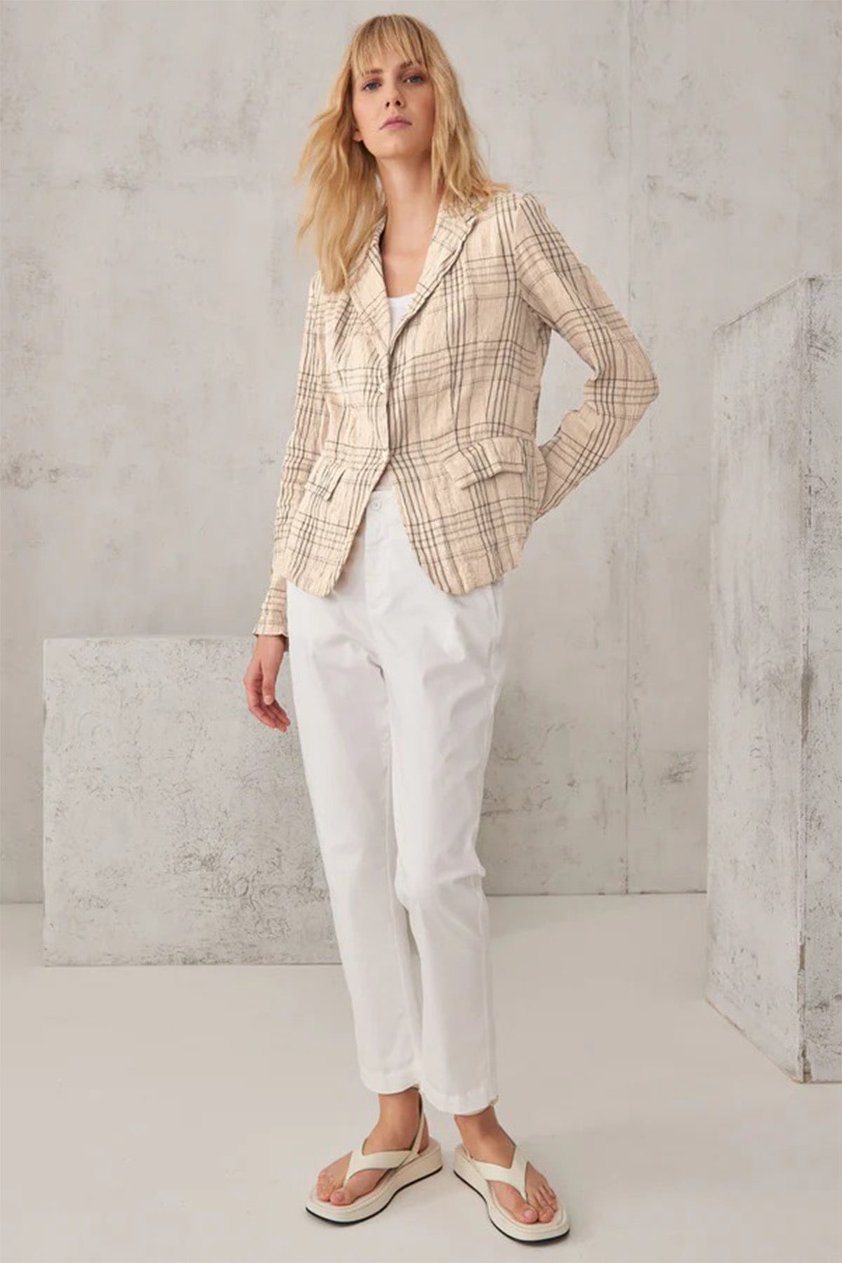 Transit Ekoseli Keten Ceket-Libas Trendy Fashion Store