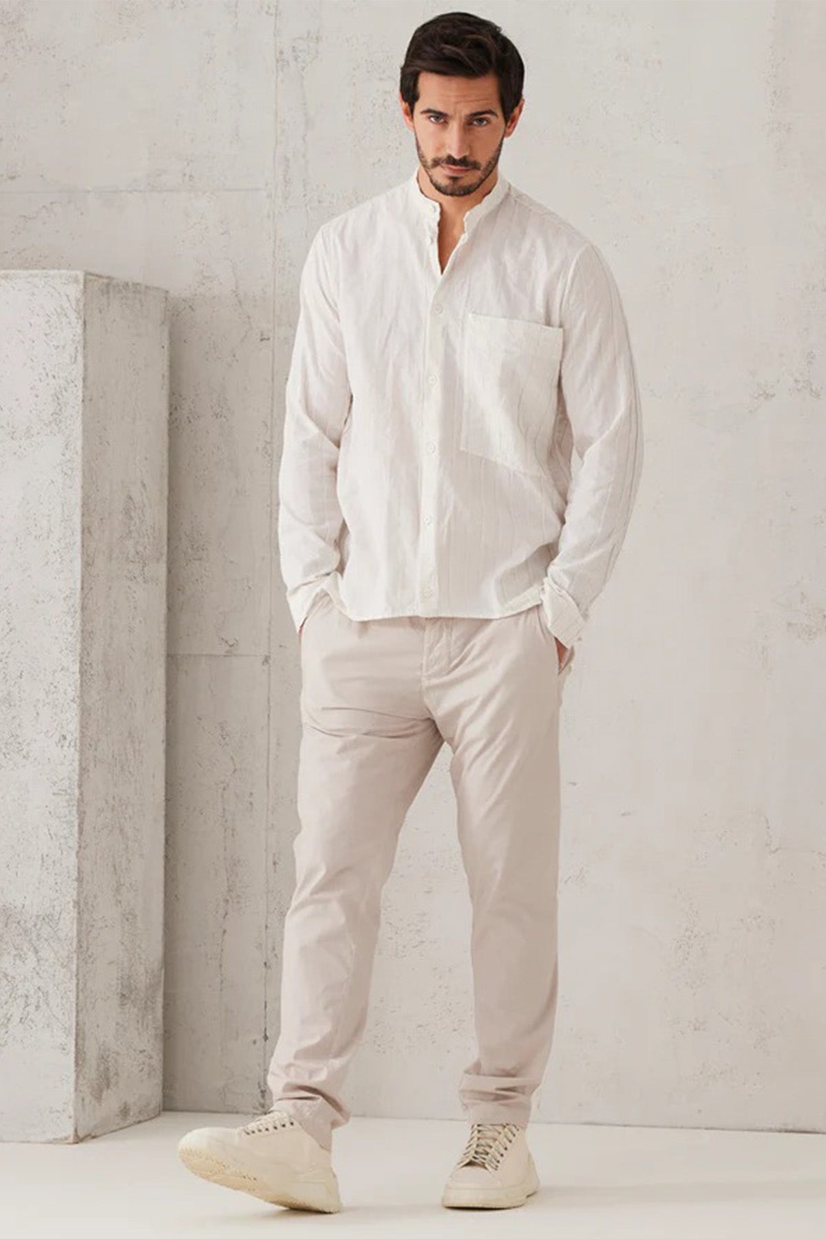 Transit Cep Detaylı Loose Fit Çizgili Hakim Yaka Gömlek-Libas Trendy Fashion Store