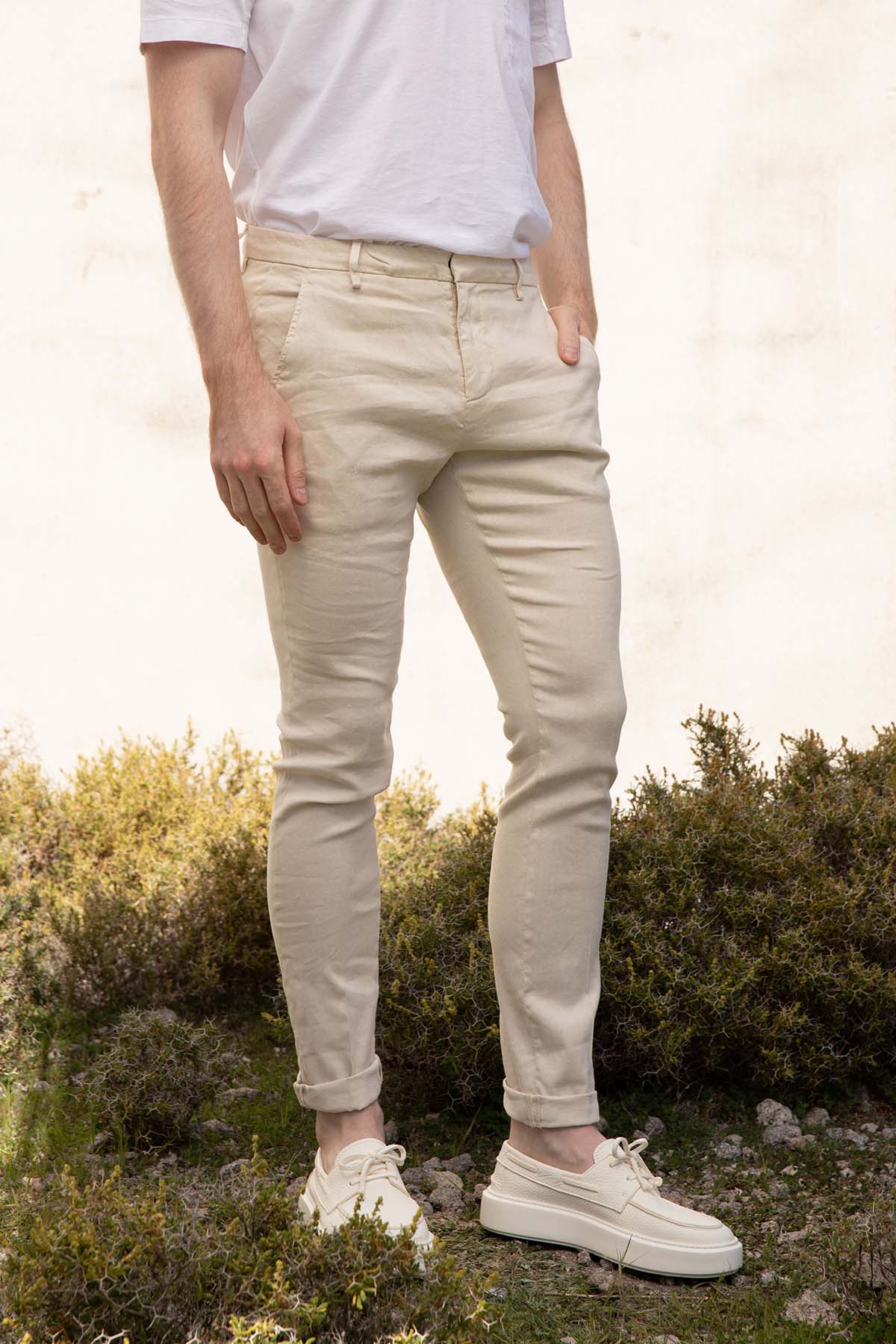 Dondup Slim Fit Yandan Cepli Streç Keten Pantolon