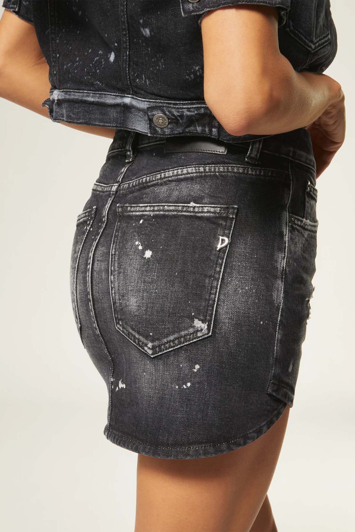 Dondup Boya Efektli Yıkamalı Mini Jean Etek