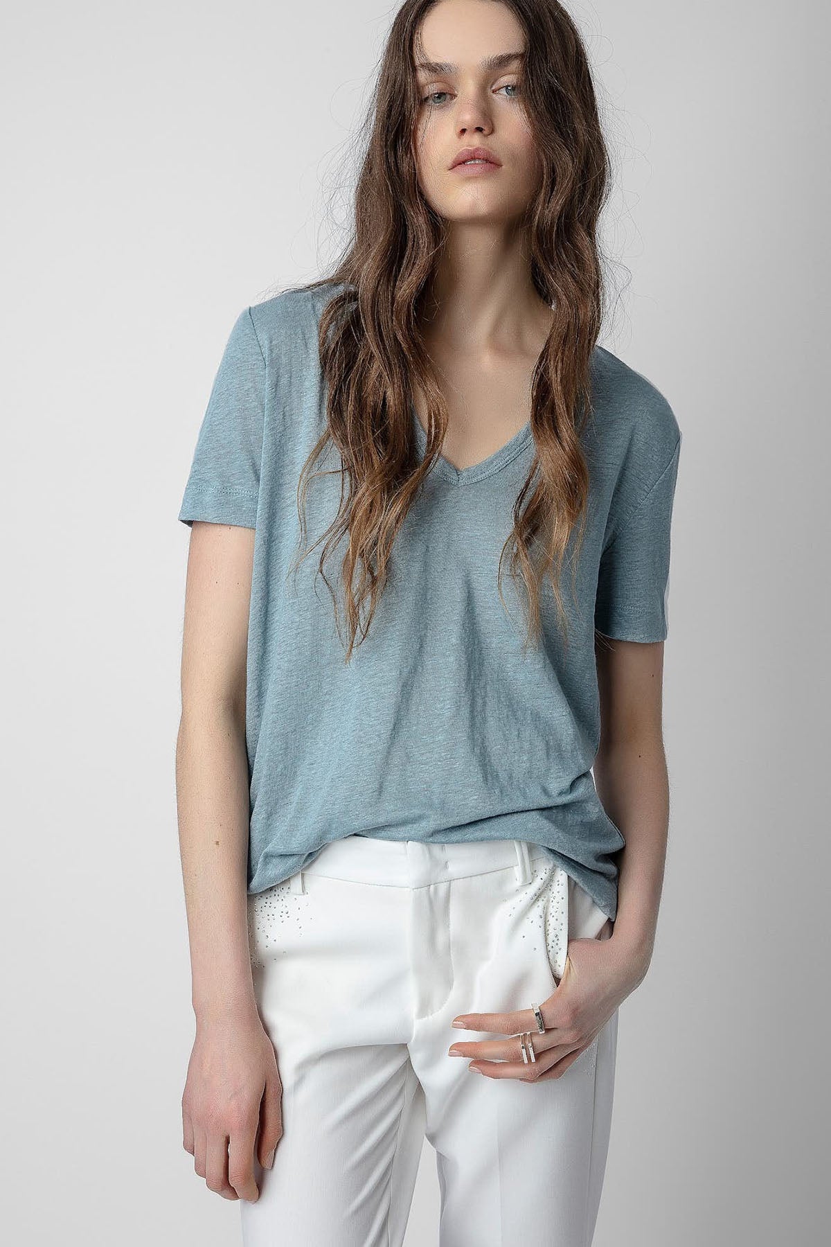 Zadig & Voltaire Logolu V Yaka Keten T-shirt-Libas Trendy Fashion Store