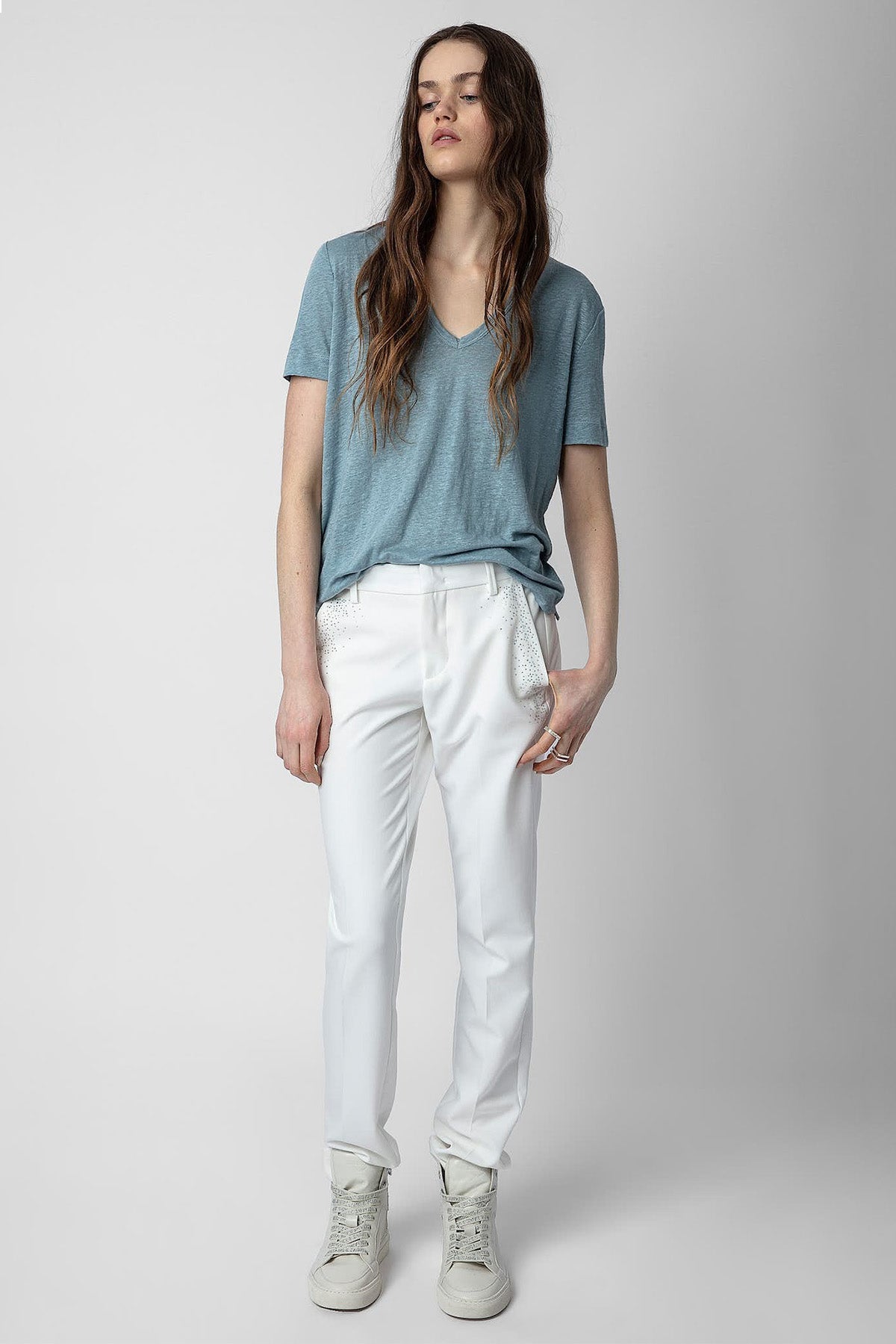 Zadig & Voltaire Logolu V Yaka Keten T-shirt-Libas Trendy Fashion Store