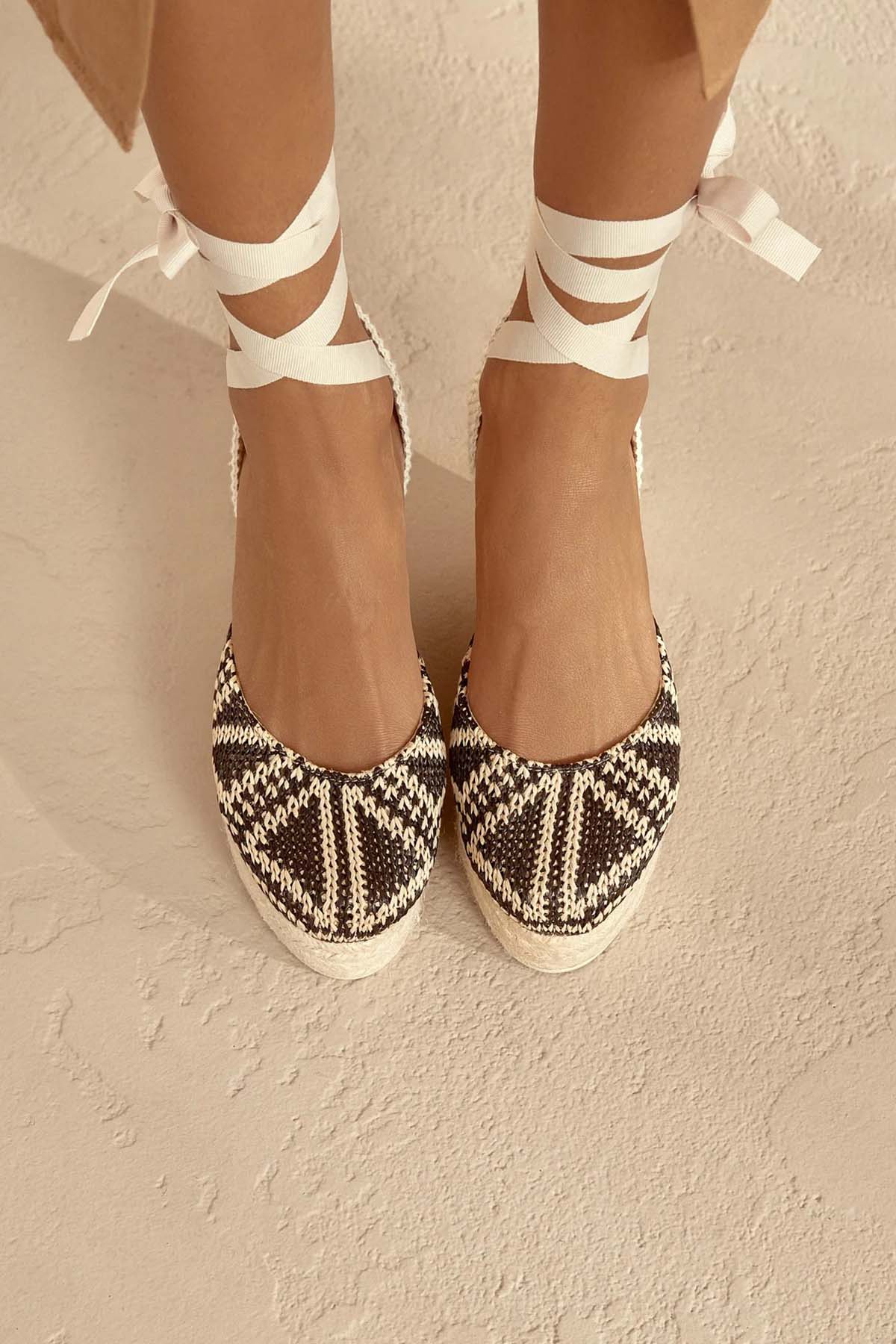 Manebi Bilekten Bağlamalı Hasır Örgü Sandalet-Libas Trendy Fashion Store