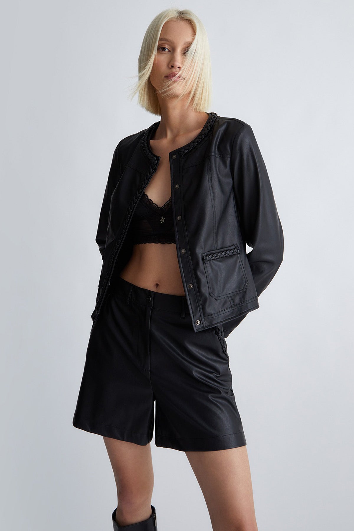 Liu Jo Örgü Detaylı Deri Ceket-Libas Trendy Fashion Store