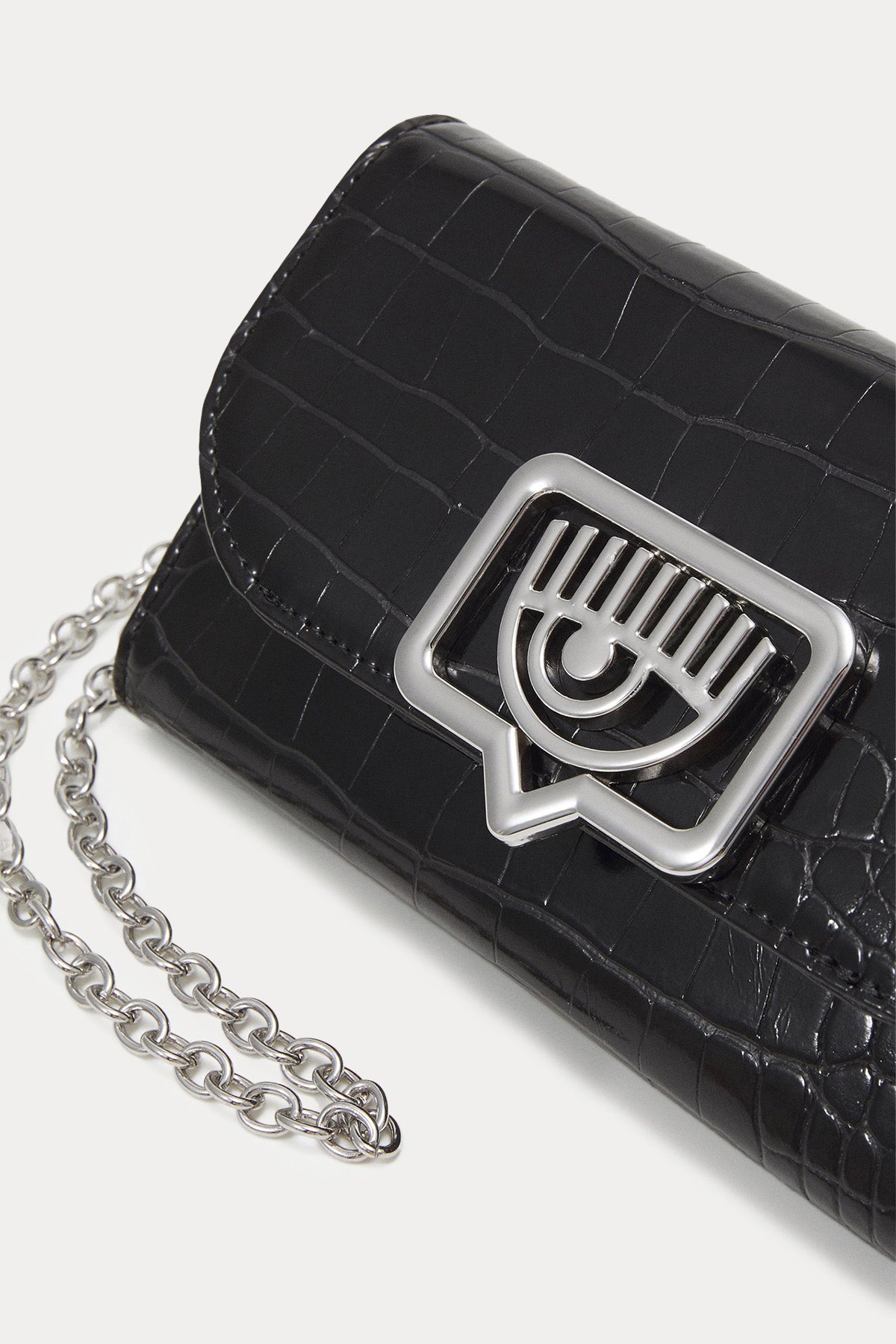 Chiara Ferragni Krokodil Desenli Göz Logolu Clutch Çanta-Libas Trendy Fashion Store