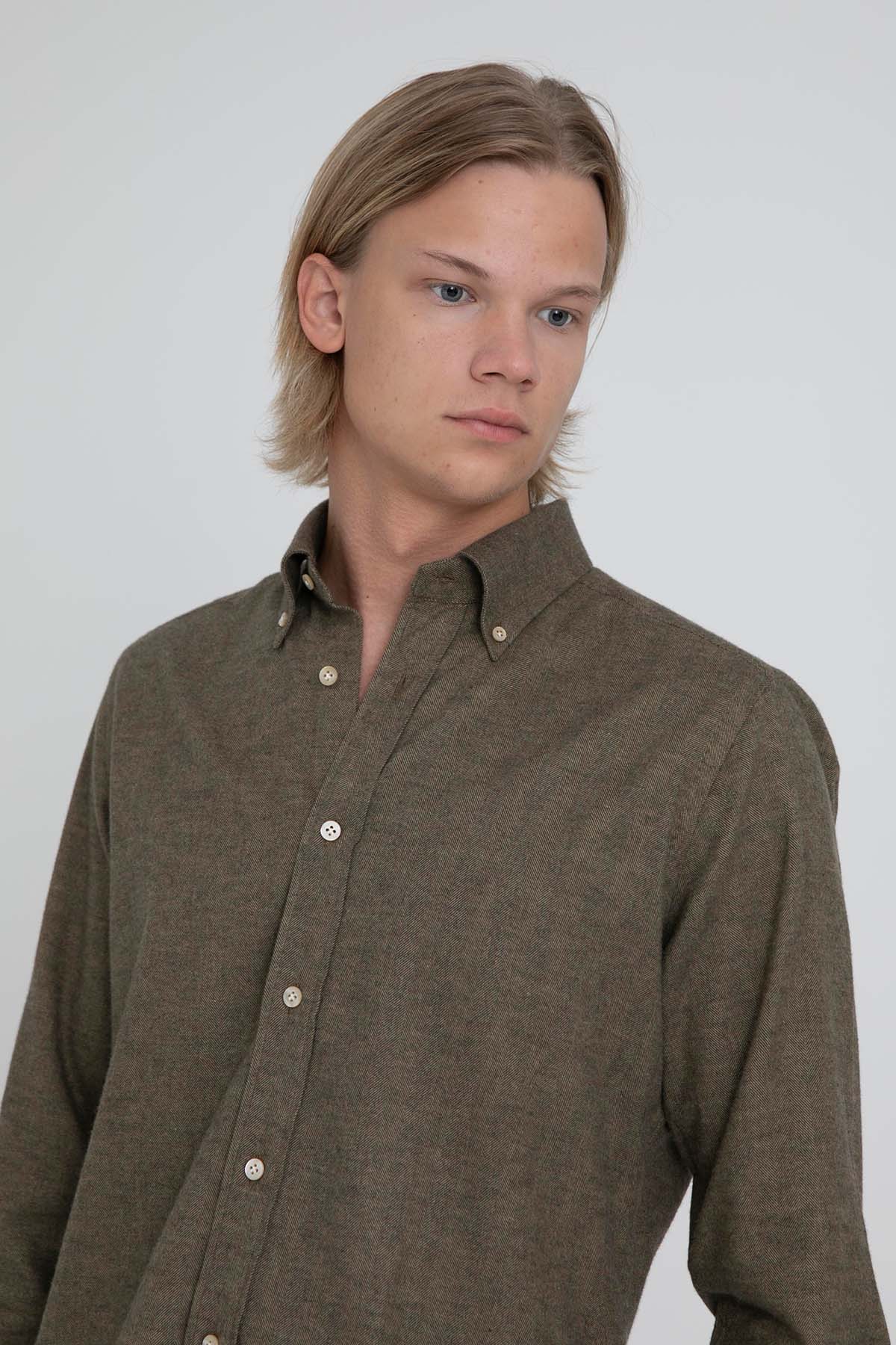 Tintoria Mattei Düğmeli Klasik Yaka Balıksırtı Desenli Gömlek-Libas Trendy Fashion Store