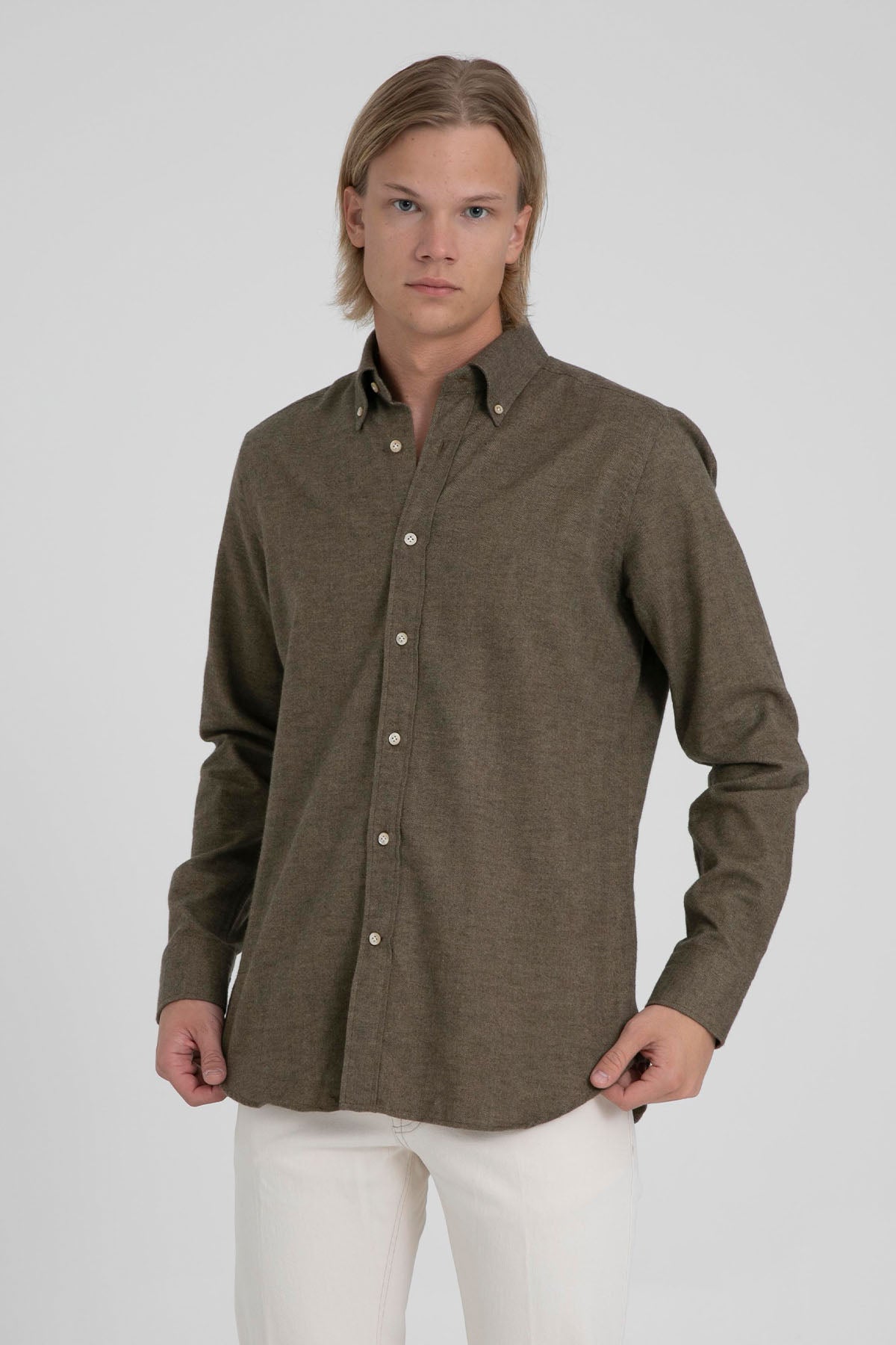 Tintoria Mattei Düğmeli Klasik Yaka Balıksırtı Desenli Gömlek-Libas Trendy Fashion Store