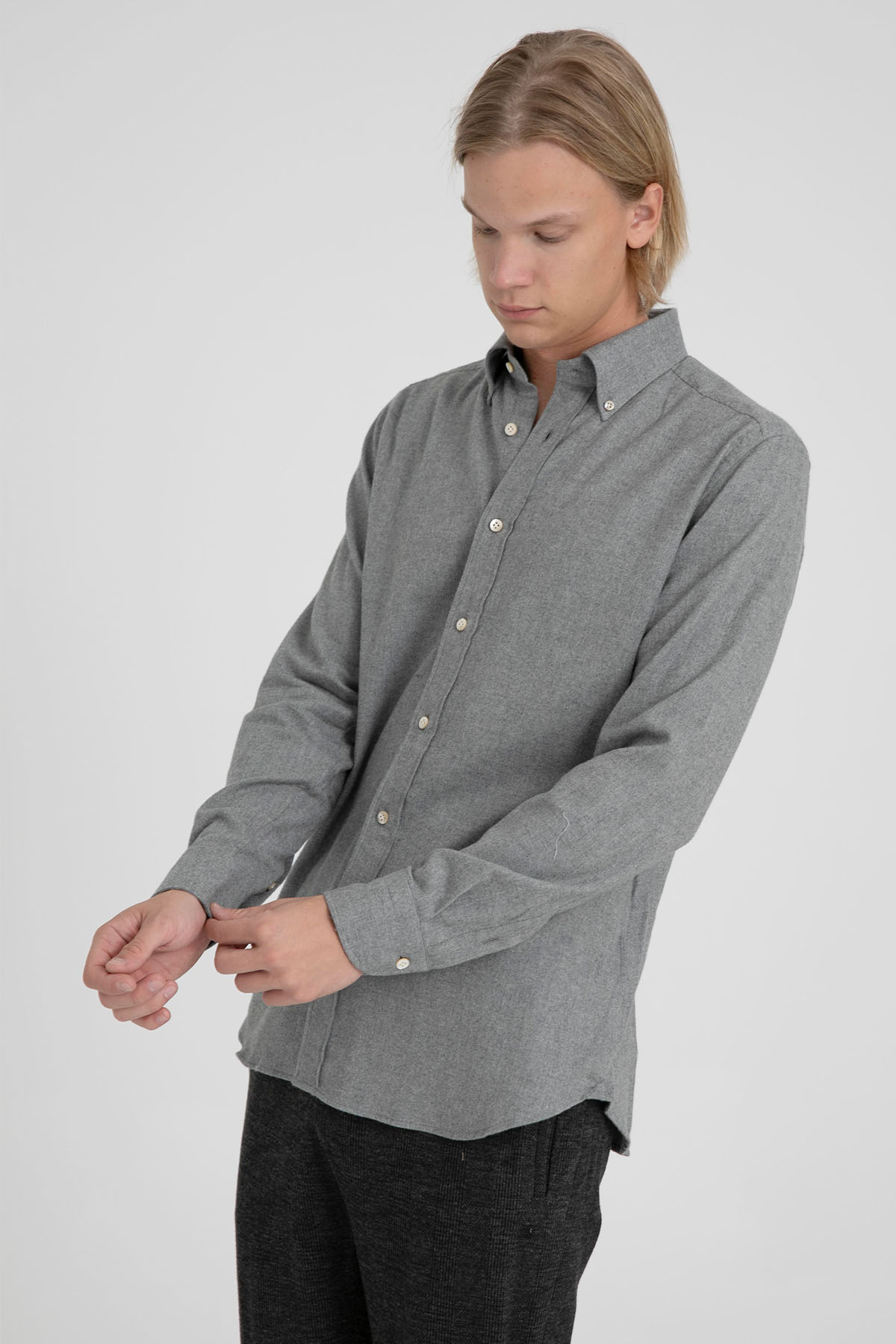 Tintoria Mattei Düğmeli Klasik Yaka Balıksırtı Desenli Gömlek-Libas Trendy Fashion Store