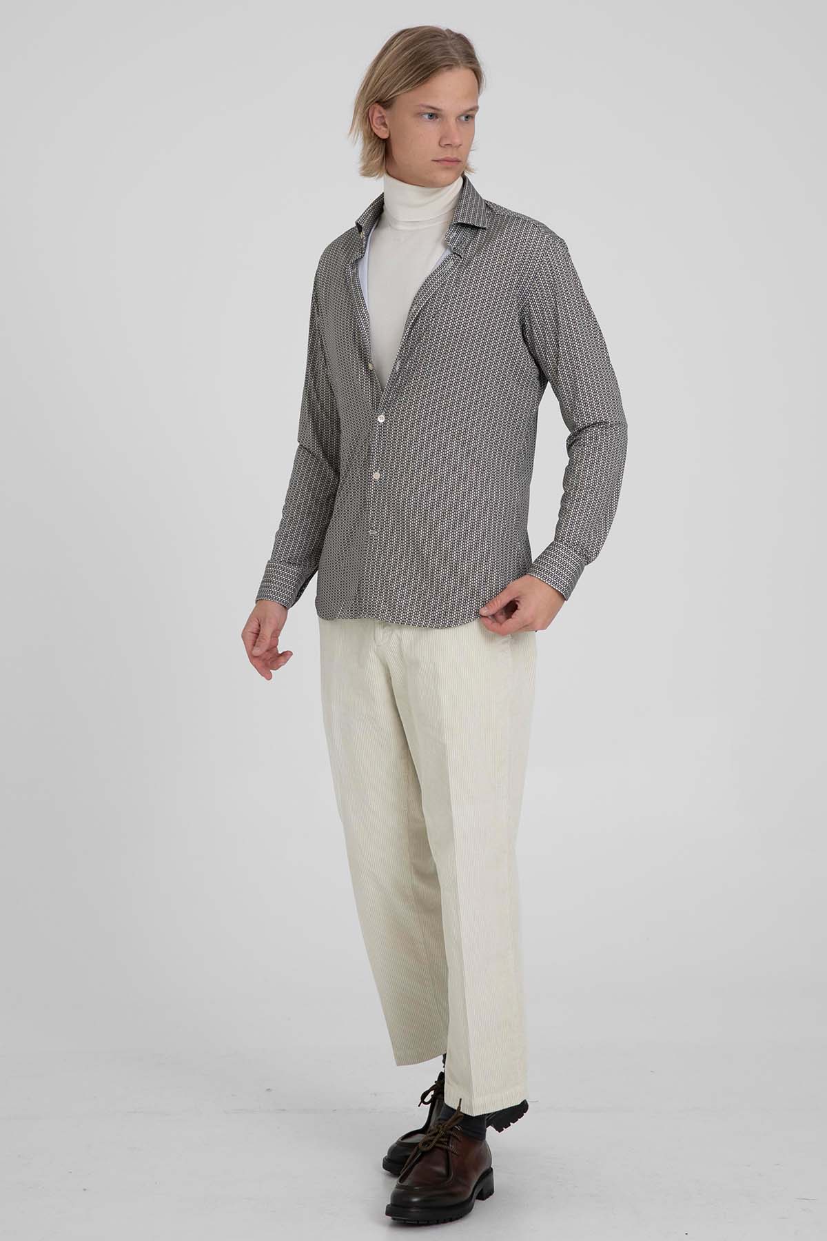 Tintoria Mattei Klasik Yaka Desenli Streç Gömlek-Libas Trendy Fashion Store