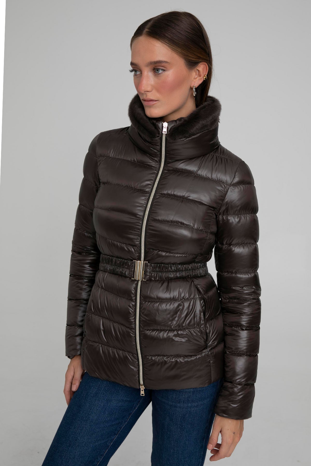 Herno Yakası Kürklü Puffer Mont-Libas Trendy Fashion Store