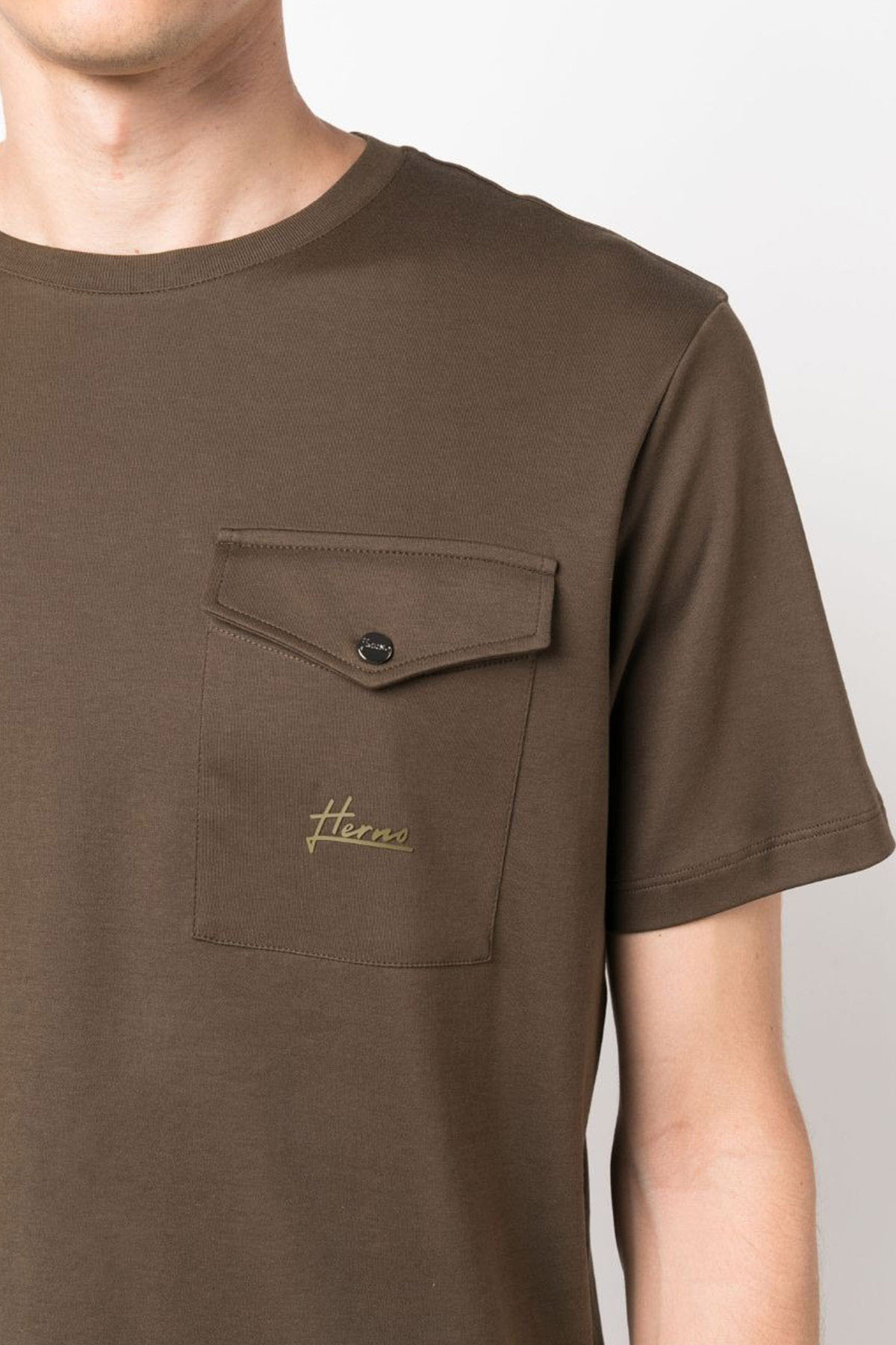 Herno Resort Yuvarlak Yaka Cep Detaylı Logolu T-shirt-Libas Trendy Fashion Store