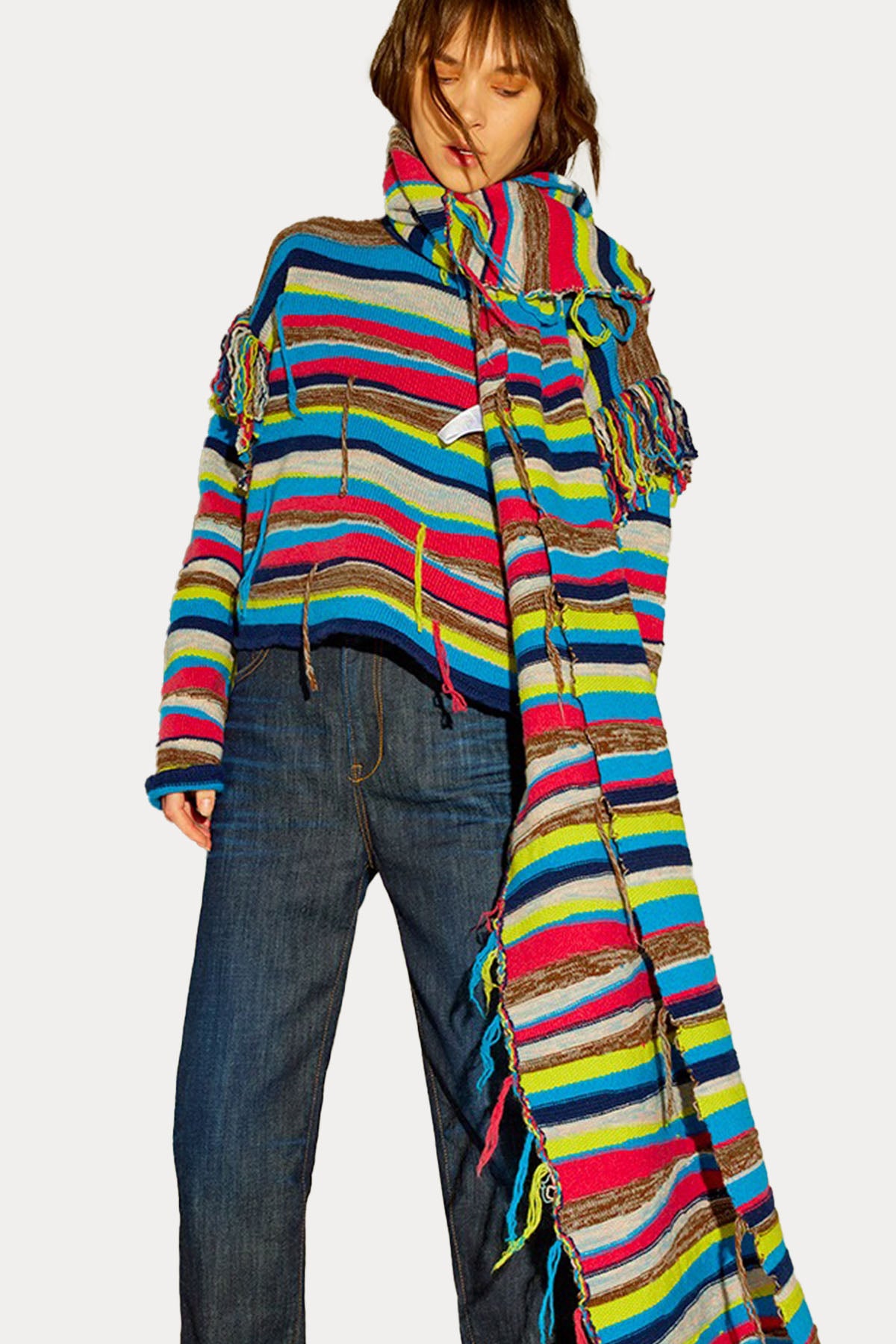 Semicouture Yuvarlak Yaka Renk Bloklu Yün Triko-Libas Trendy Fashion Store