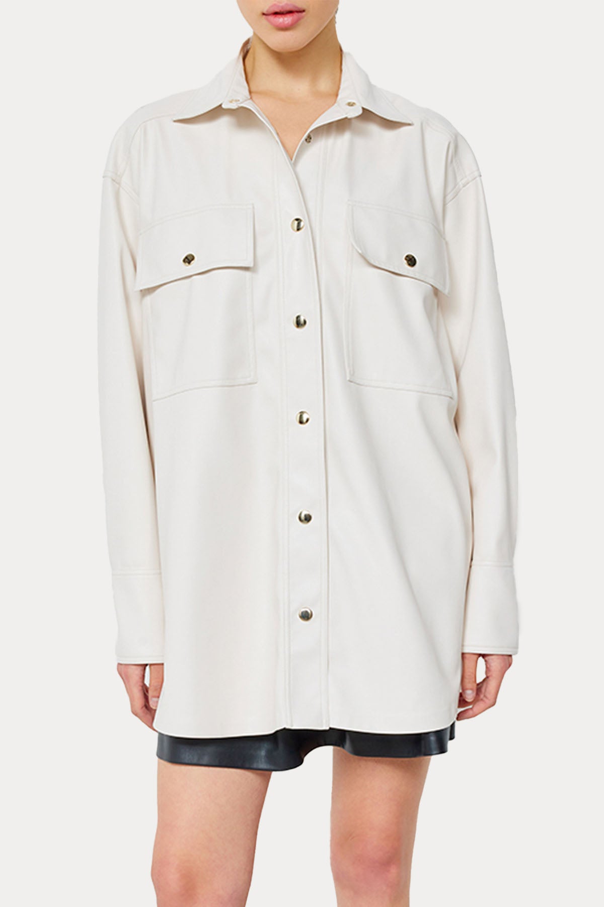 Semicouture Geniş Kesim Deri Gömlek Ceket-Libas Trendy Fashion Store