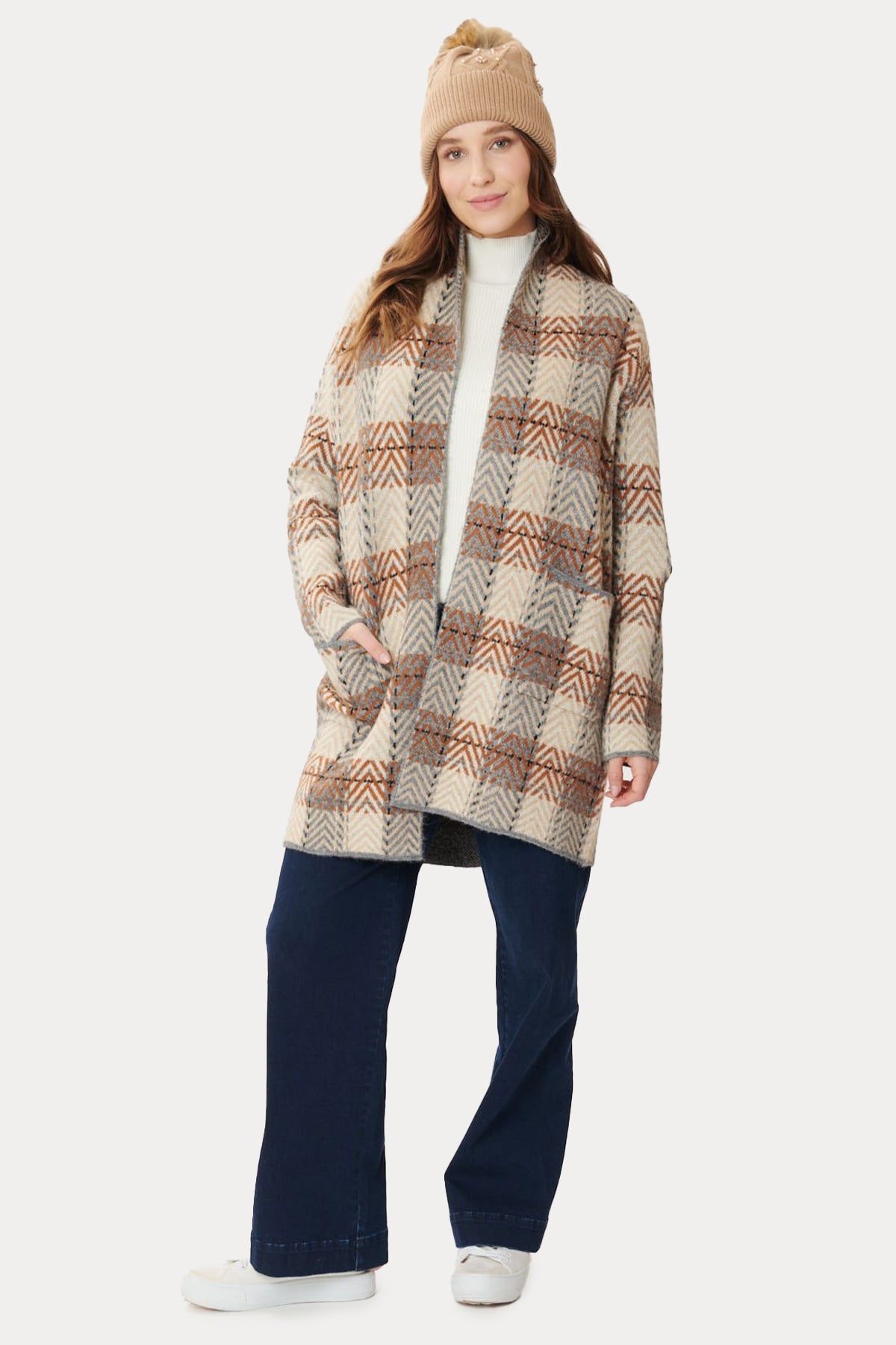 Rene Derhy Lily Ekoseli Örgü Triko Ceket-Libas Trendy Fashion Store