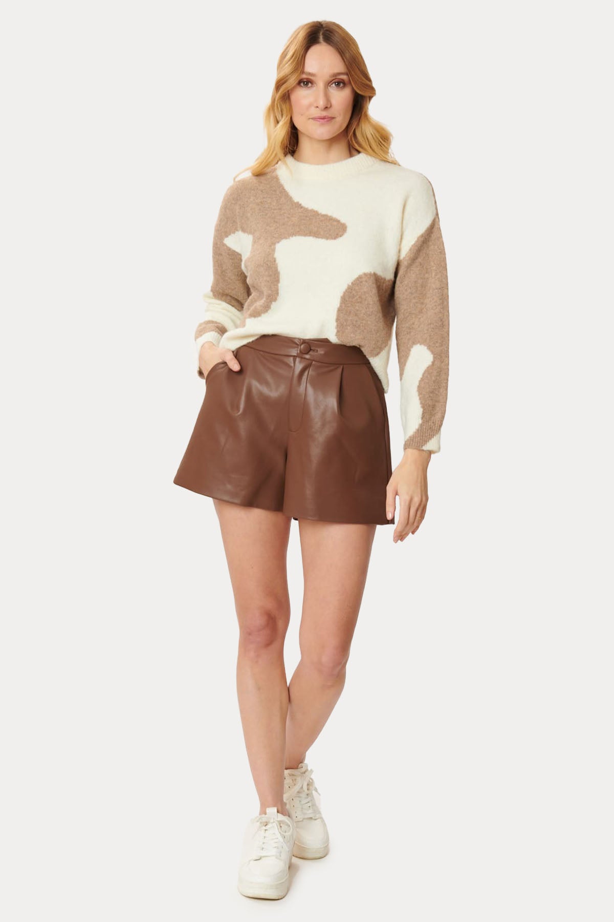 Rene Derhy Nairobi Yüksek Bel Tek Pile Deri Şort-Libas Trendy Fashion Store