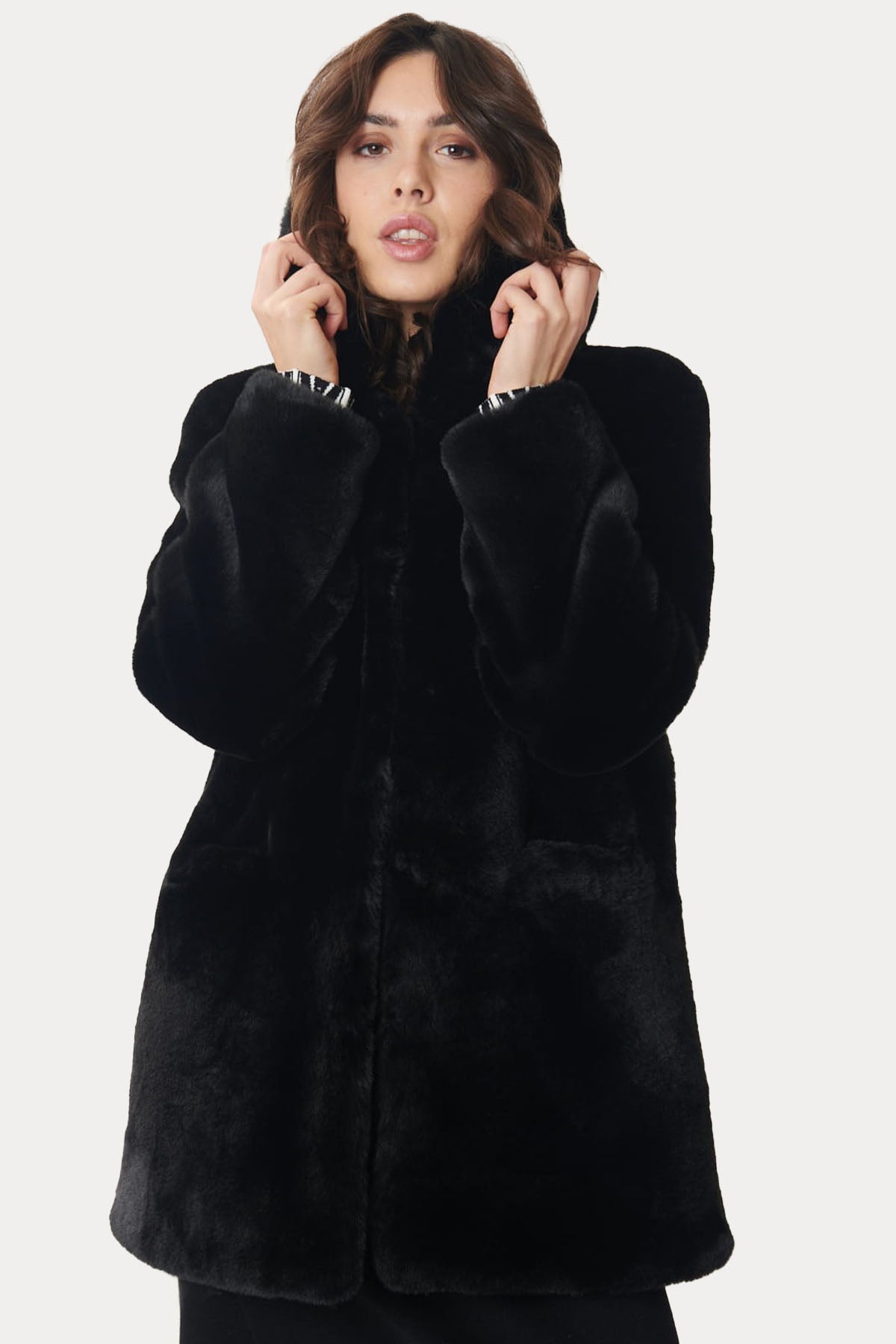 Rene Derhy Carly Kapüşonlu Peluş Manto-Libas Trendy Fashion Store