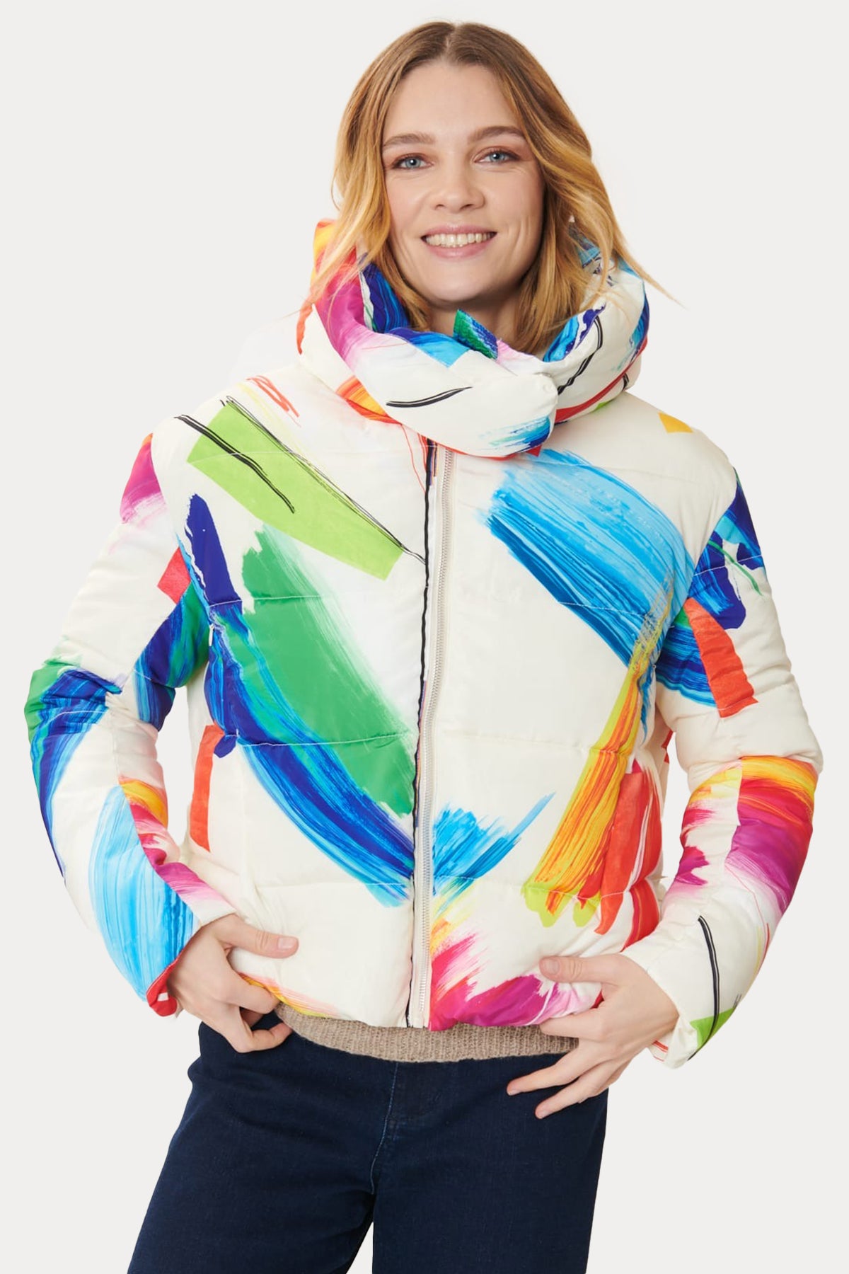 Rene Derhy Fanny Kapüşonlu Renkli Puffer Mont-Libas Trendy Fashion Store