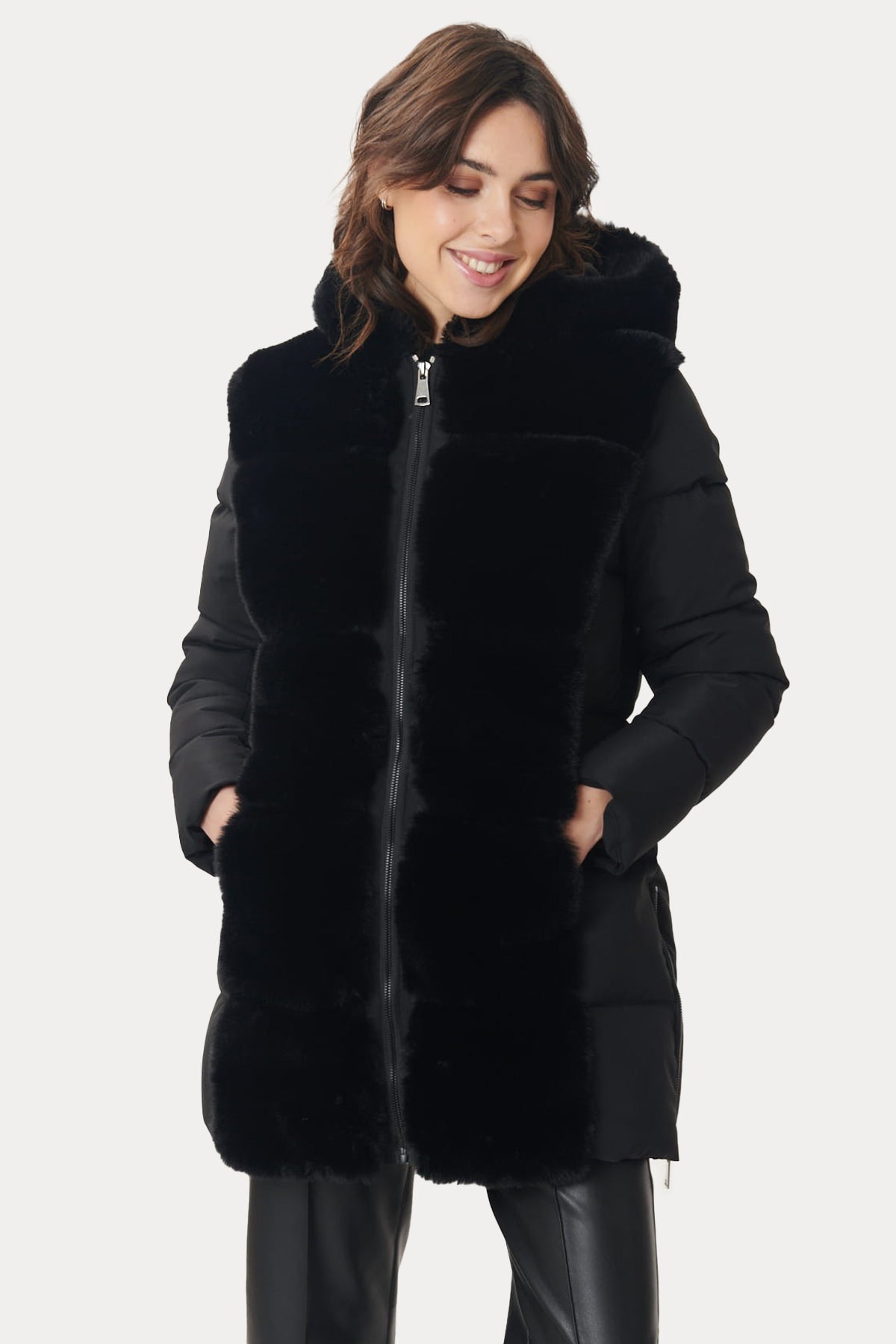 Rene Derhy Flore Kapüşonlu Peluş Detaylı Puffer Mont-Libas Trendy Fashion Store