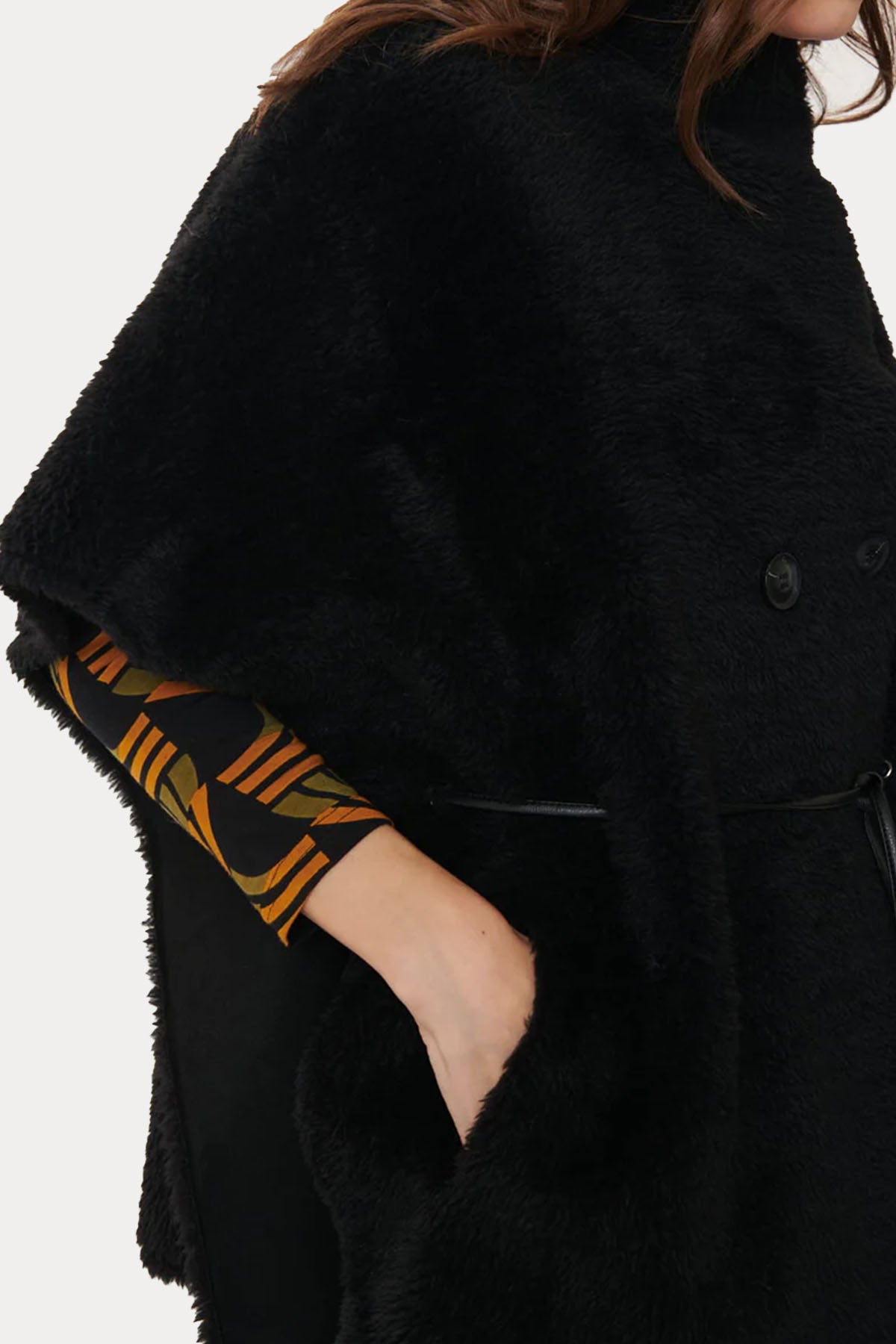 Rene Derhy Kruvaze Belden Büzgülü Peluş Panço-Libas Trendy Fashion Store