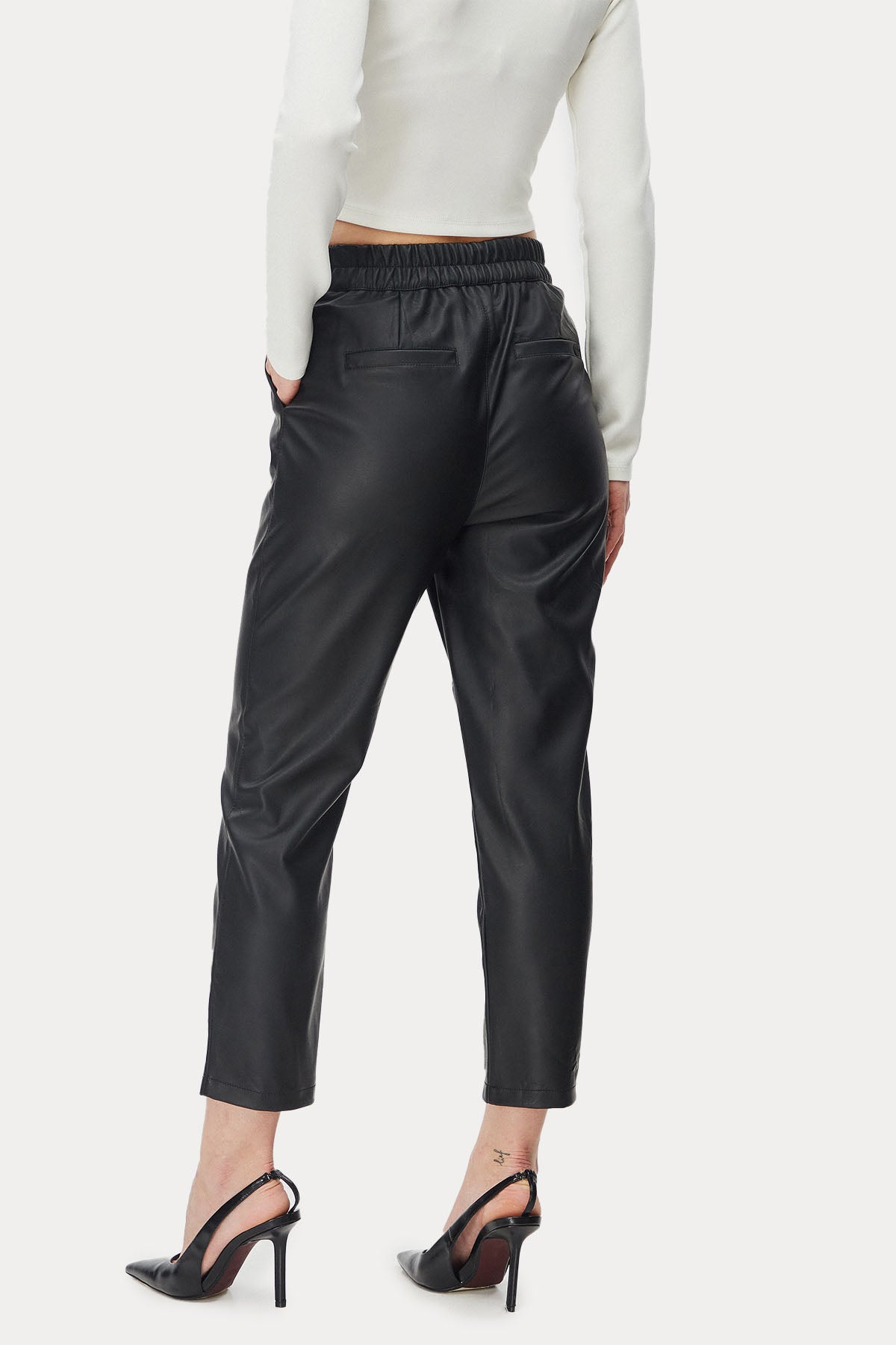 Bsb Slim Fit Tek Pile Beli Lastikli Yüksek Bel Deri Pantolon-Libas Trendy Fashion Store