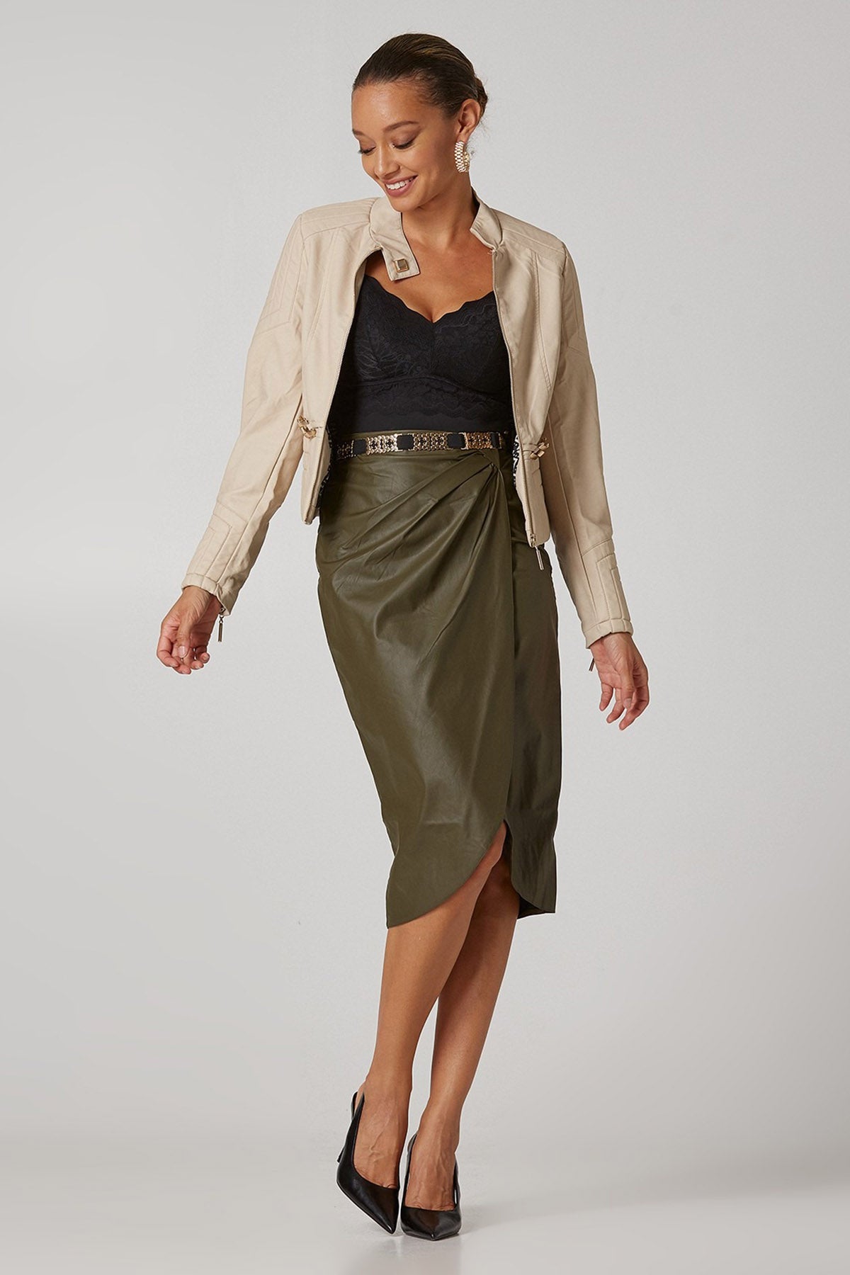 Lynne Zincir Aksesuarlı Deri Ceket-Libas Trendy Fashion Store