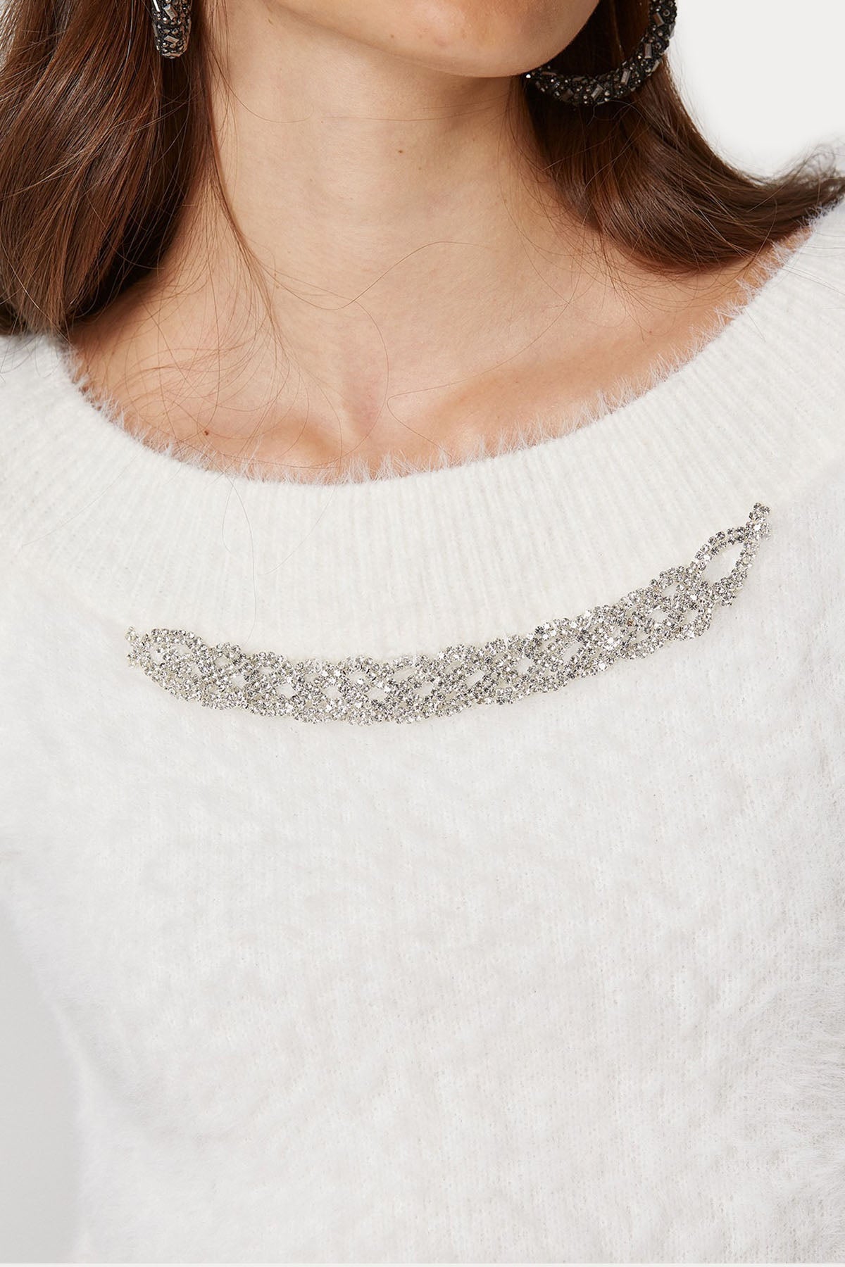 Lynne Taş Aksesuarlı Peluş Kısa Kollu Triko-Libas Trendy Fashion Store