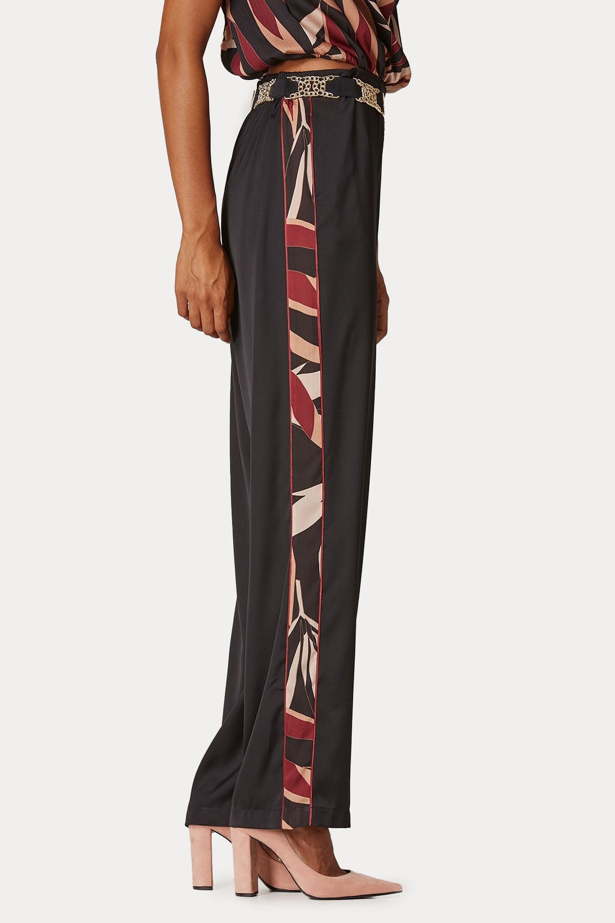 Lynne Comfort Fit Desenli Şeritli Yüksek Bel Pantolon-Libas Trendy Fashion Store