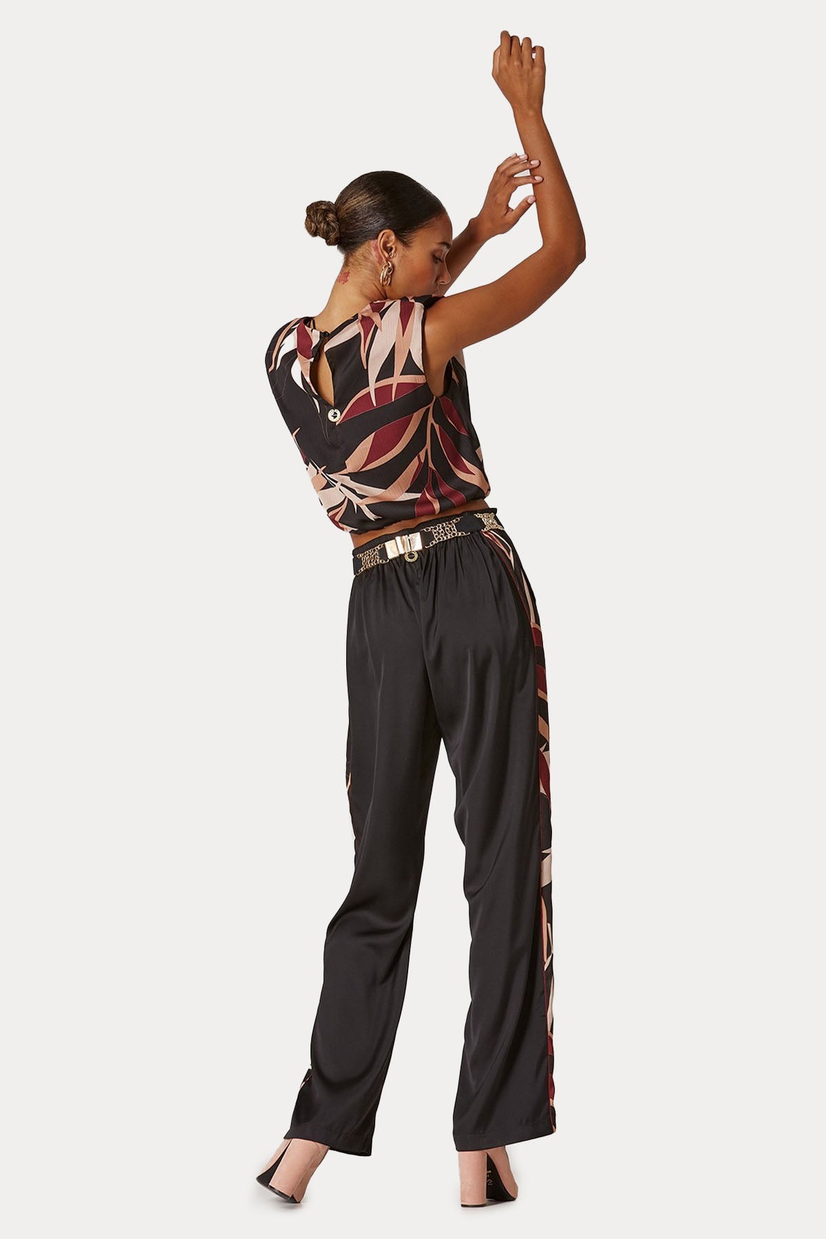 Lynne Comfort Fit Desenli Şeritli Yüksek Bel Pantolon-Libas Trendy Fashion Store