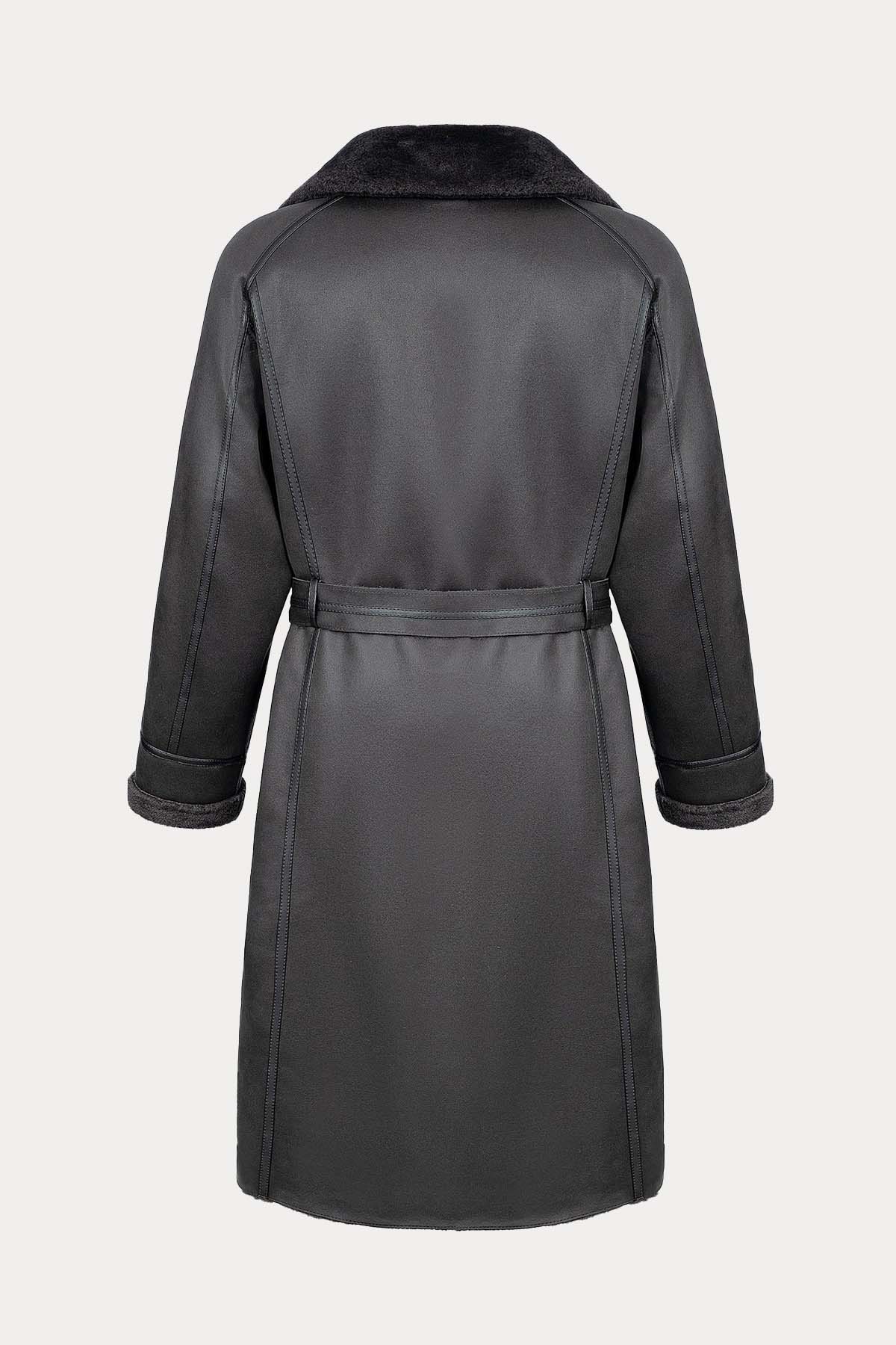 Urbancode Çift Taraflı Eko Kürklü Deri Manto-Libas Trendy Fashion Store