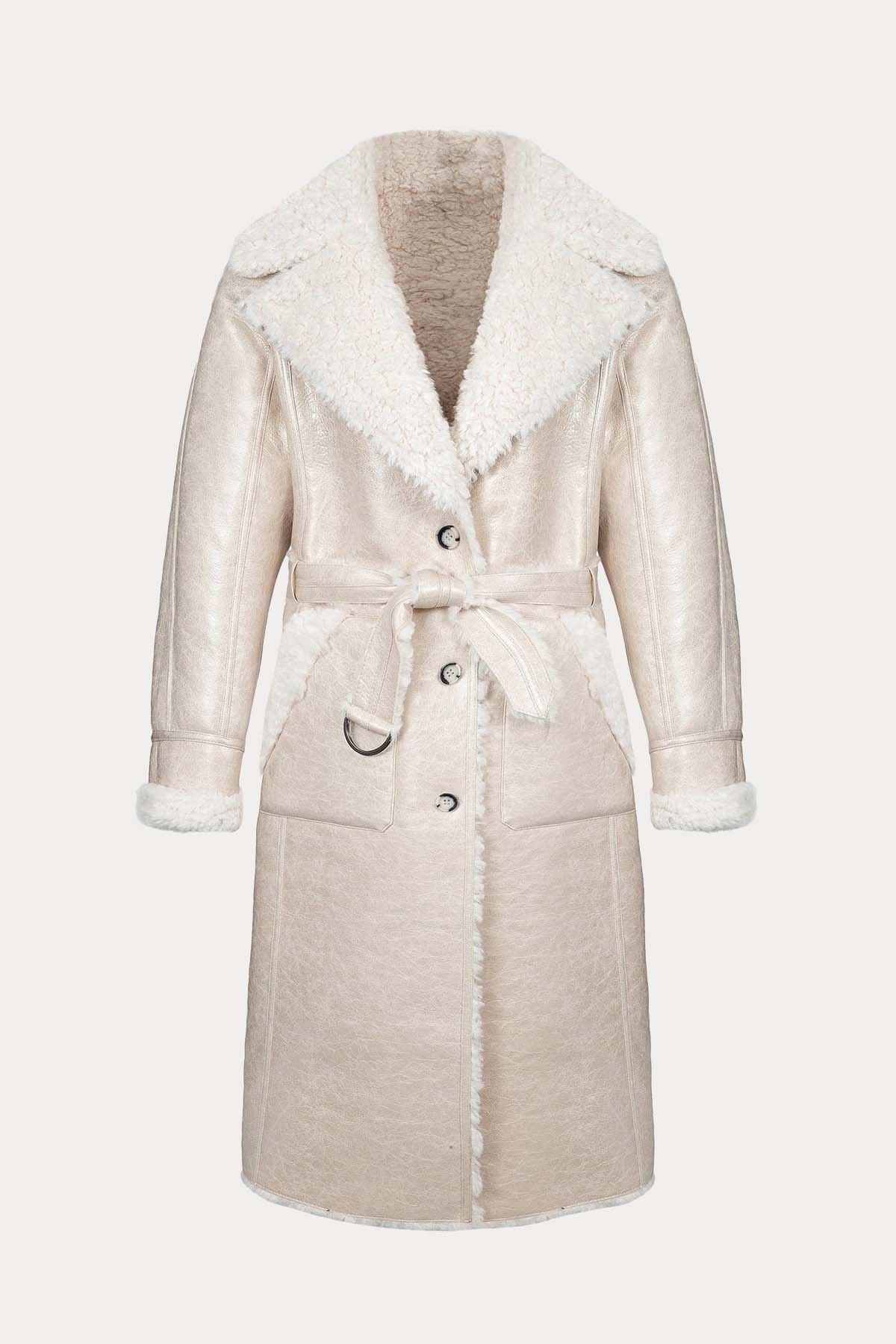 Urbancode Çift Taraflı Eko Kürklü Deri Manto-Libas Trendy Fashion Store