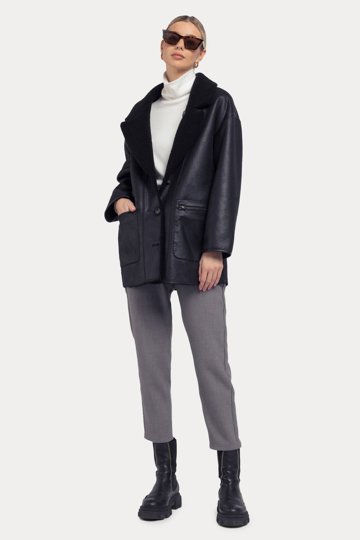 Urbancode Çift Taraflı Eko Kürklü Deri Ceket-Libas Trendy Fashion Store