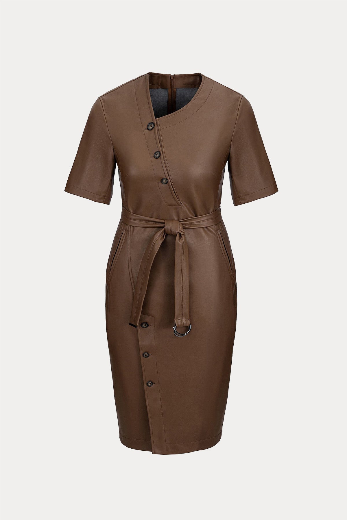 Urbancode Kemerli Midi Deri Elbise-Libas Trendy Fashion Store