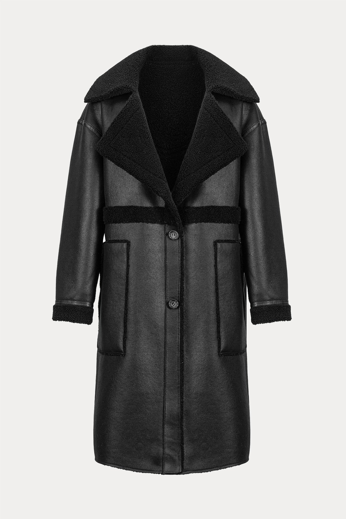 Urbancode Çift Taraflı Eko Kürklü Deri Manto-Libas Trendy Fashion Store