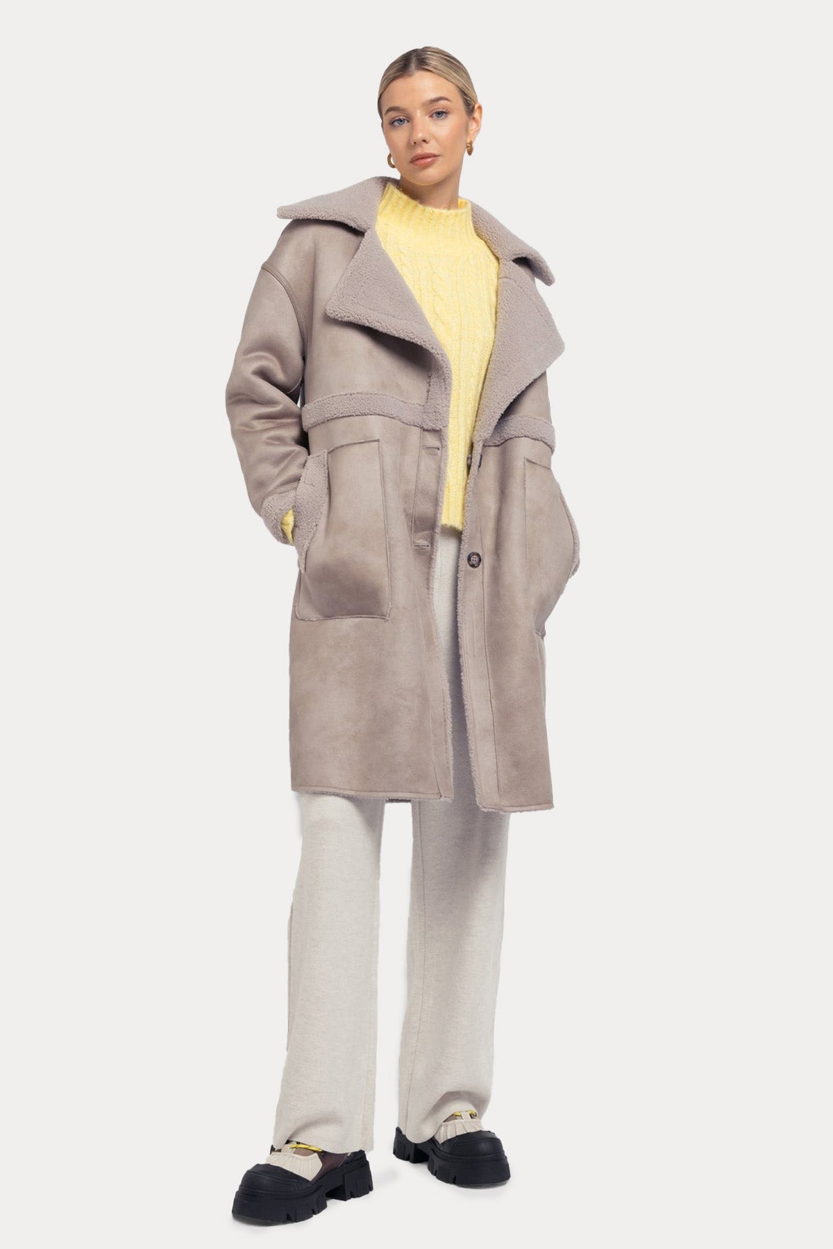 Urbancode Çift Taraflı Eko Kürklü Deri Manto-Libas Trendy Fashion Store