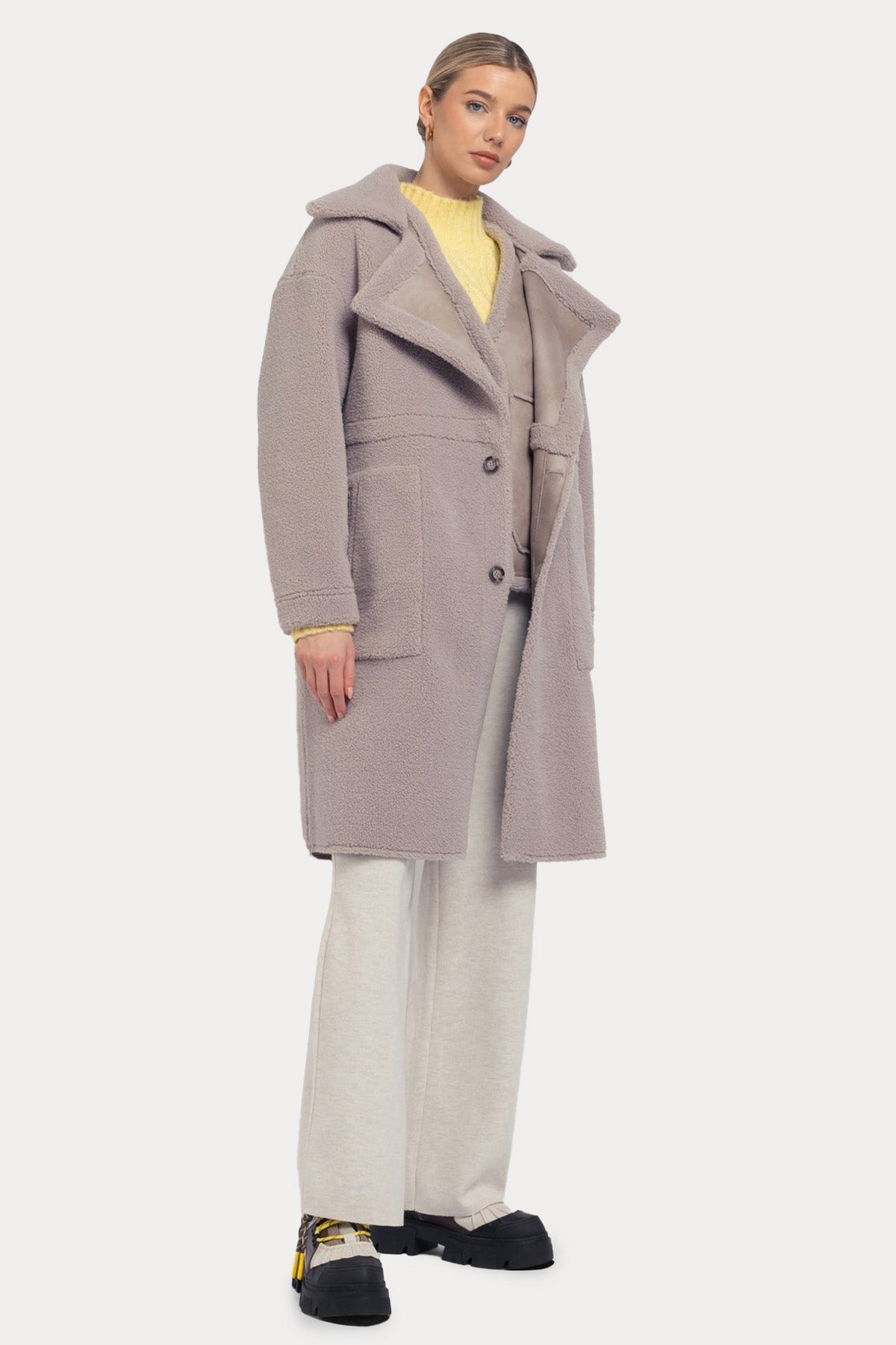 Urbancode Çift Taraflı Eko Kürklü Deri Manto-Libas Trendy Fashion Store