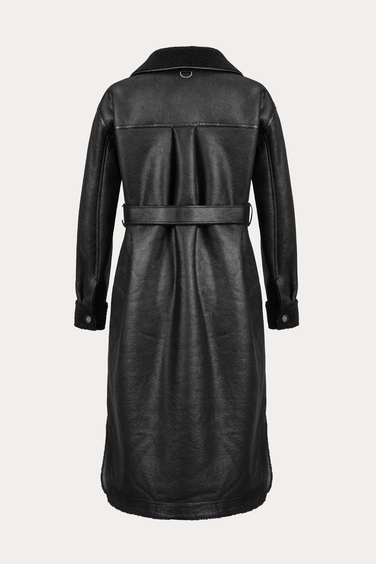 Urbancode Çift Taraflı Kuşaklı Eko Kürklü Deri Manto-Libas Trendy Fashion Store