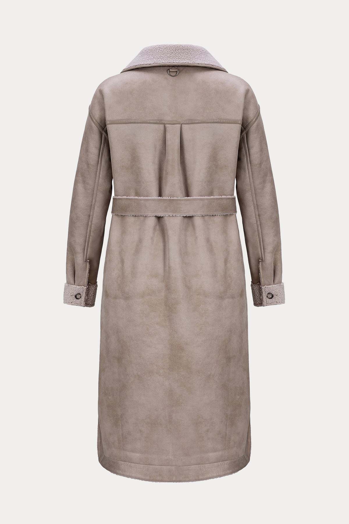 Urbancode Çift Taraflı Kuşaklı Eko Kürklü Deri Manto-Libas Trendy Fashion Store