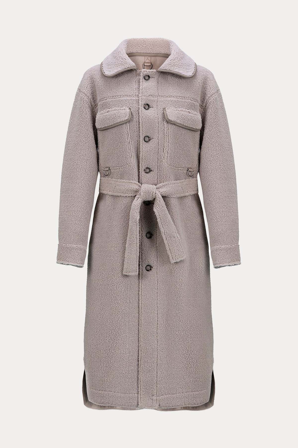 Urbancode Çift Taraflı Kuşaklı Eko Kürklü Deri Manto-Libas Trendy Fashion Store