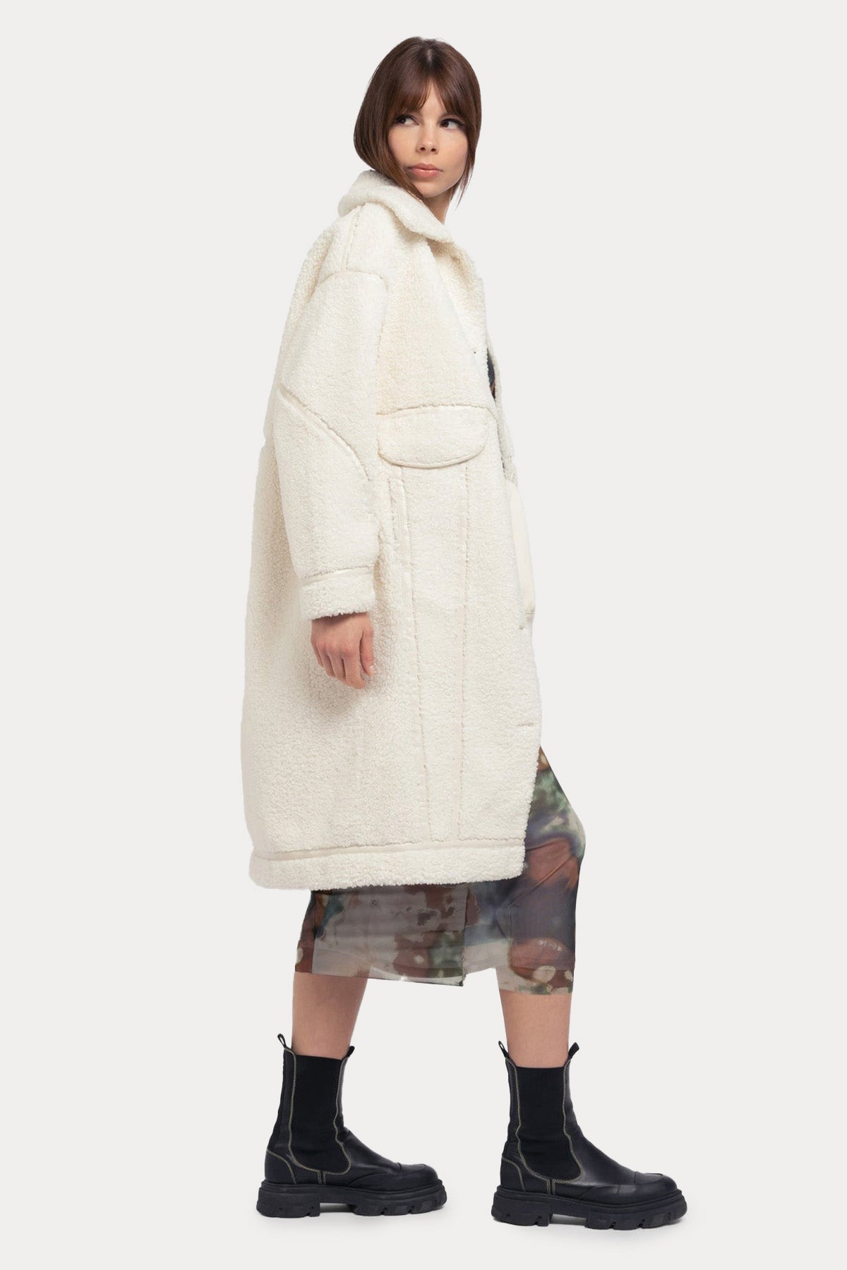 Urbancode Eko Kürklü Deri Detaylı Manto-Libas Trendy Fashion Store