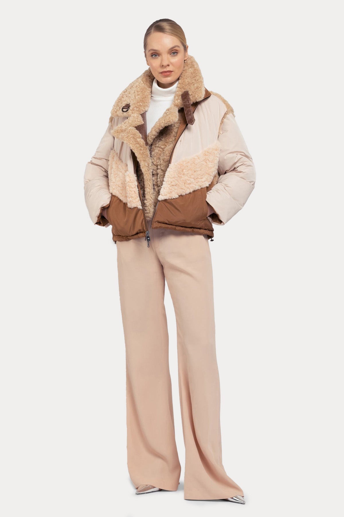 Urbancode Çift Taraflı Eko Kürklü Deri Detaylı Puffer Mont-Libas Trendy Fashion Store