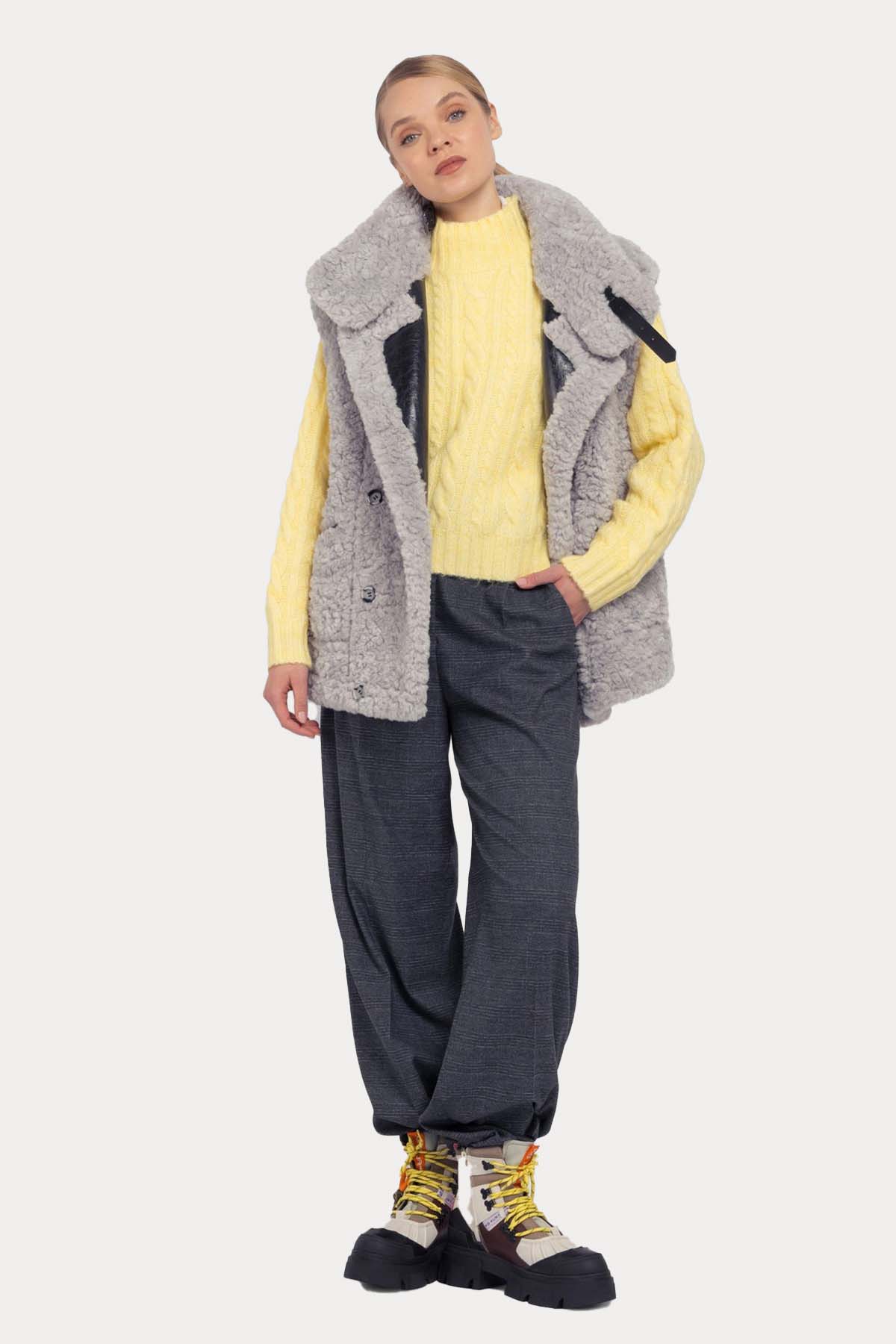 Urbancode Çift Taraflı Eko Kürklü Deri Yelek-Libas Trendy Fashion Store