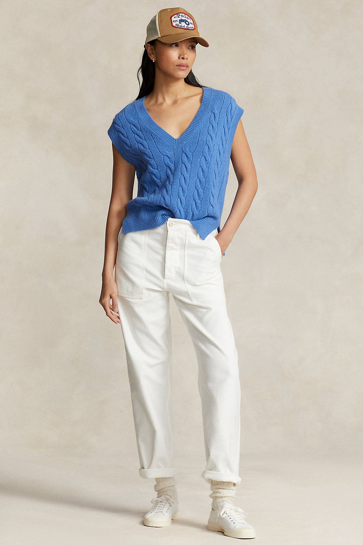 Polo Ralph Lauren V Yaka Kaşmirli Saç Örgü Yün Triko Yelek-Libas Trendy Fashion Store