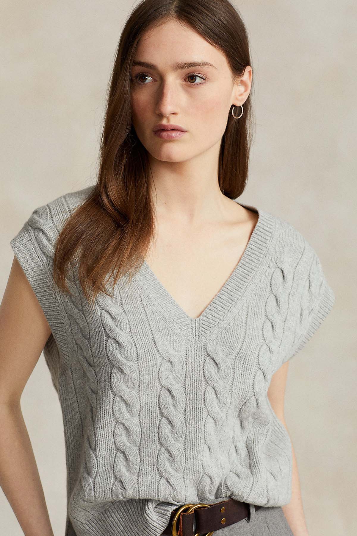 Polo Ralph Lauren V Yaka Kaşmirli Saç Örgü Yün Triko Yelek-Libas Trendy Fashion Store