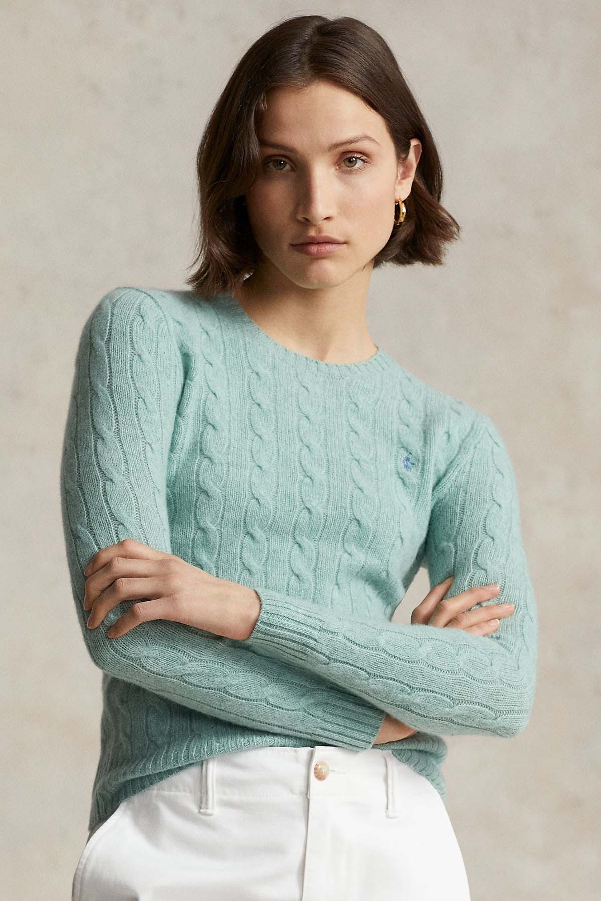 Polo Ralph Lauren Kaşmirli Slim Fit Yuvarlak Yaka Saç Örgü Yün Triko-Libas Trendy Fashion Store